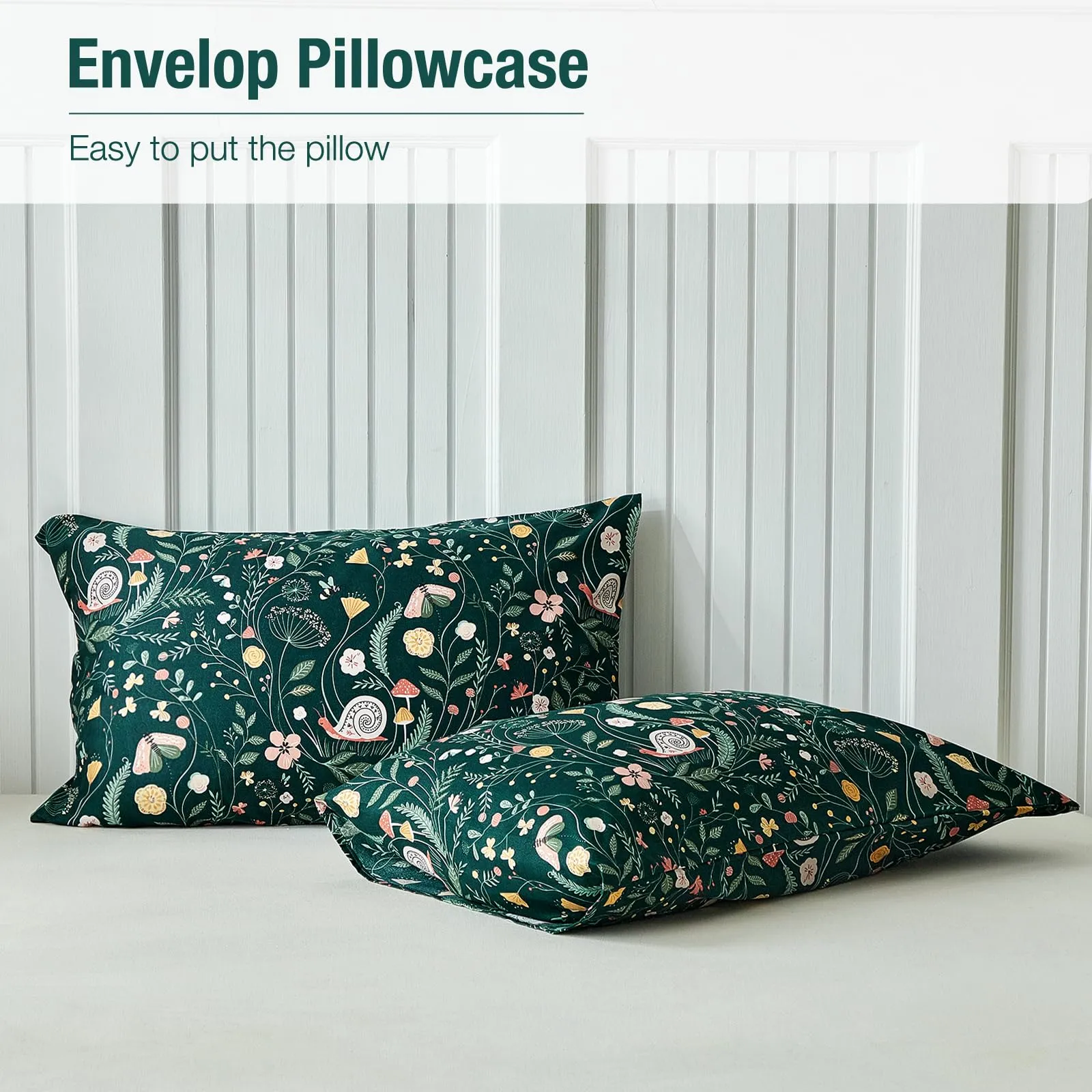 Tokokimo Set Copripiumino Matrimoniale 3 Pezzi, Motivo Mondo Insetti in Microfibra, 240x220 cm con 2 Federe 50x80 cm, Verde Scuro - immagine 5