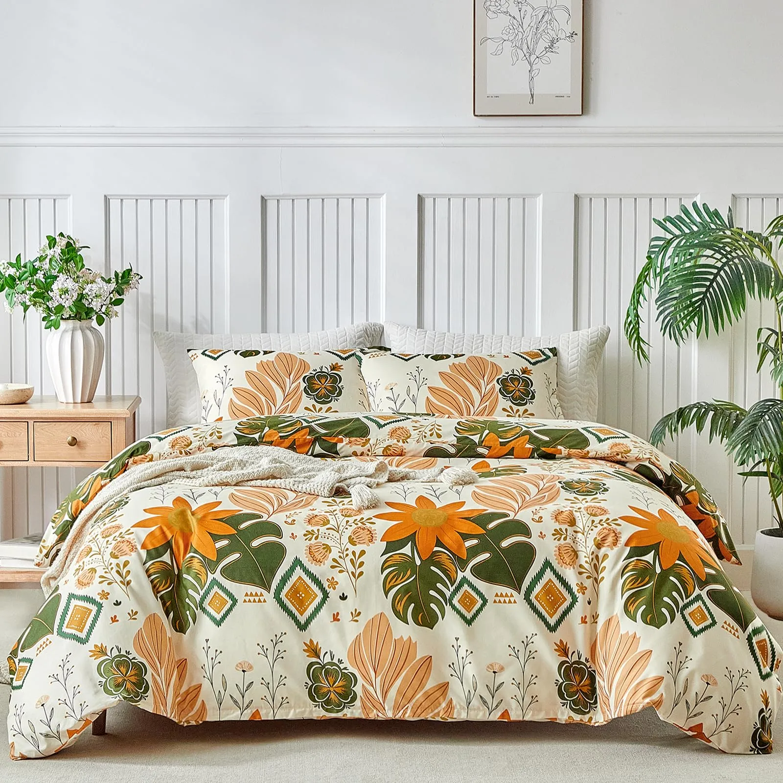 Tokokimo Set Copripiumino Matrimoniale 3 Pezzi in Microfibra con Motivo a Barocco, 260x240cm (1 Copripiumino e 2 Federe 50x80) - immagine 1