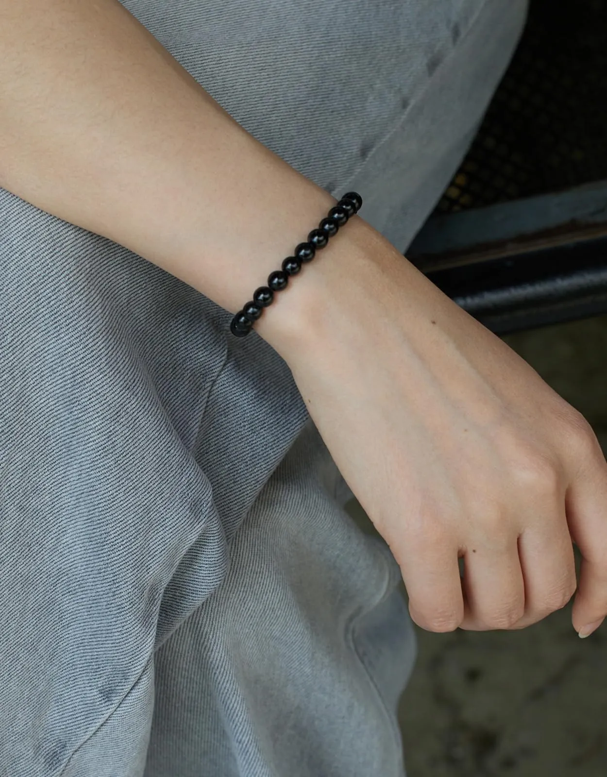 Landorilo Bracciale in Pietra Naturale Ossidiana Nera, 6 mm, 19 cm - immagine 2