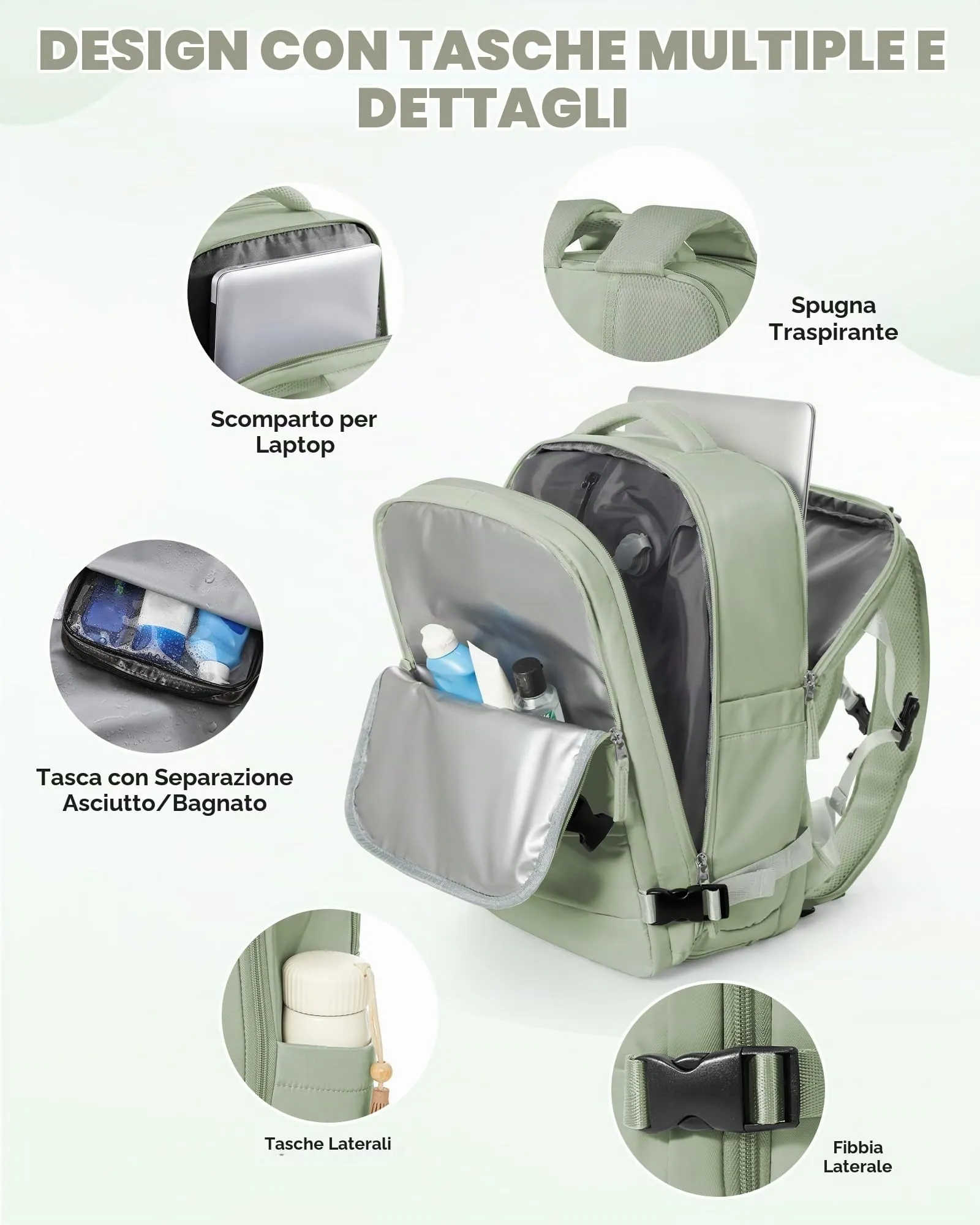 SZLX Zaino da Viaggio Sottovuoto con Pompa 40x30x20cm per Ryanair e Wizzair, Impermeabile, Scomparto Laptop 14 Pollici e Scomparto Scarpe - immagine 9