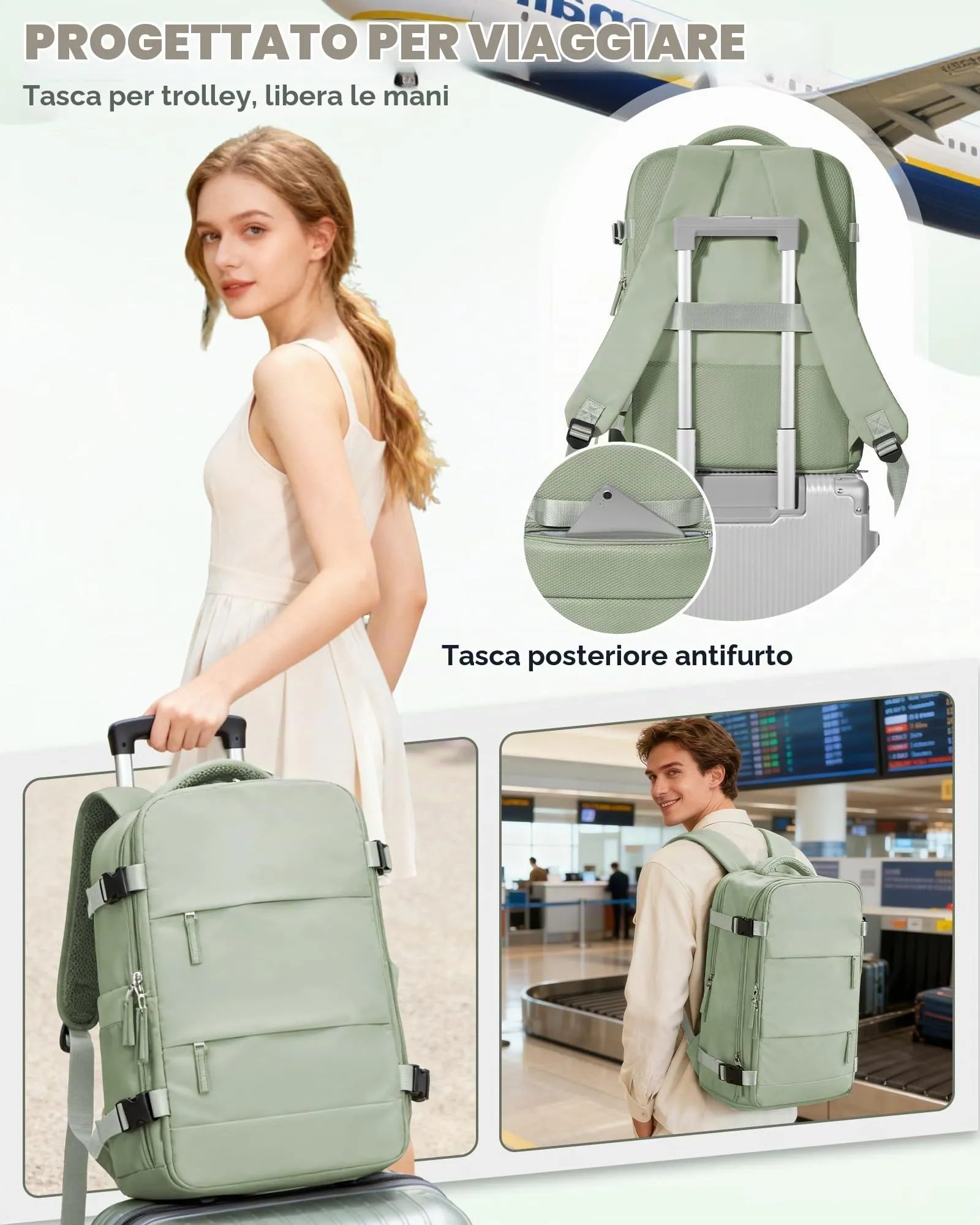 SZLX Zaino da Viaggio Sottovuoto con Pompa 40x30x20cm per Ryanair e Wizzair, Impermeabile, Scomparto Laptop 14 Pollici e Scomparto Scarpe - immagine 10