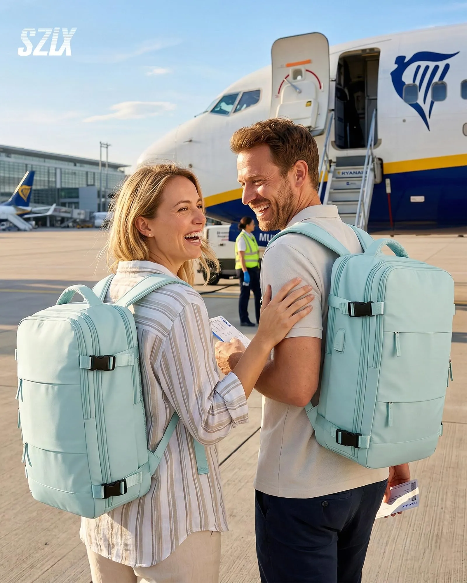SZLX Zaino da Viaggio Sottovuoto con Pompa 40x30x20 Ryanair Wizzair, Bagaglio a Mano Impermeabile per Laptop 14 Pollici con Scomparto Scarpe - immagine 2