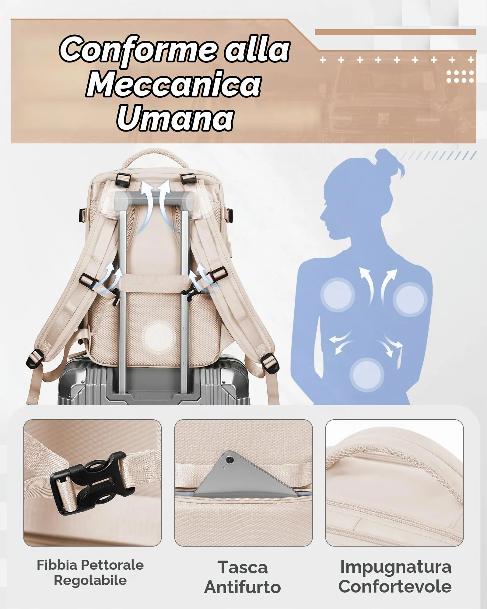 SZLX Zaino da Viaggio Sottovuoto con Pompa 40x30x20 cm per Ryanair Wizzair, Impermeabile con Scomparto Scarpe e Laptop 14 Pollici - immagine 8