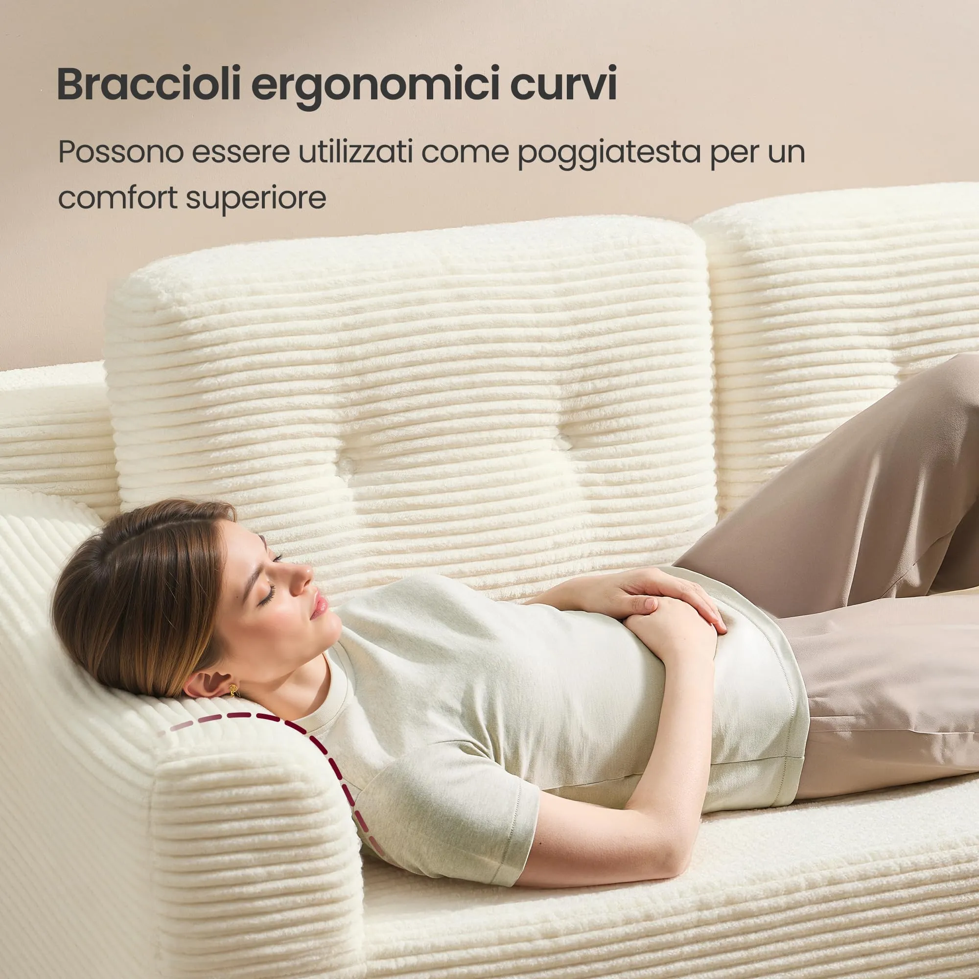 VASAGLE Divano Angolare Modulabile 244 cm con Chaise Longue a Destra, Bianco Crema LCS184WD01 - immagine 7