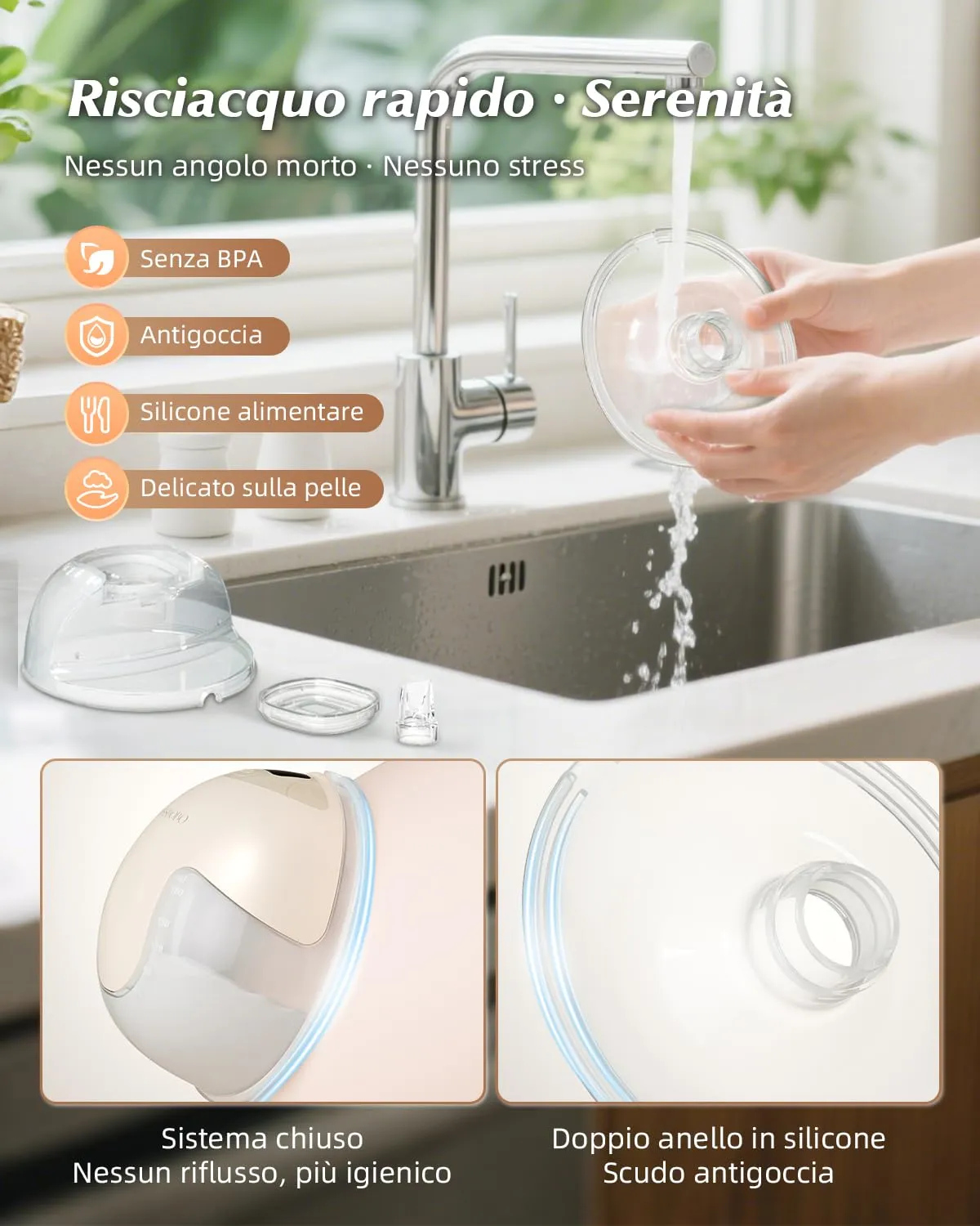 KISSBOBO K5 Tiralatte Elettrico, 4 Modalità, 19 Livelli, 280 mmHg, Mani Libere, Beige - immagine 7