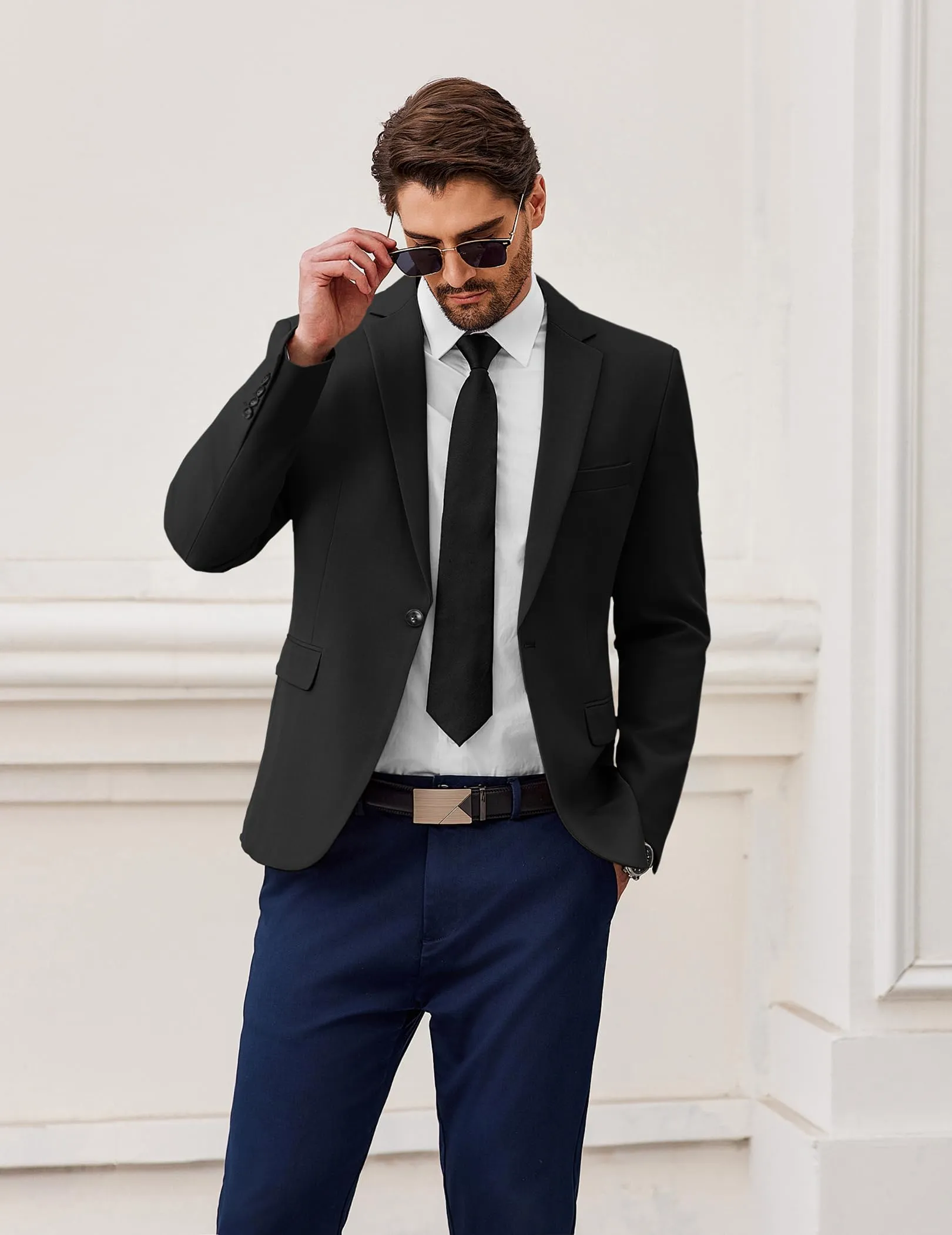 COOFANDY Giacca Blazer da Uomo Sportiva Casual Nero L - immagine 3