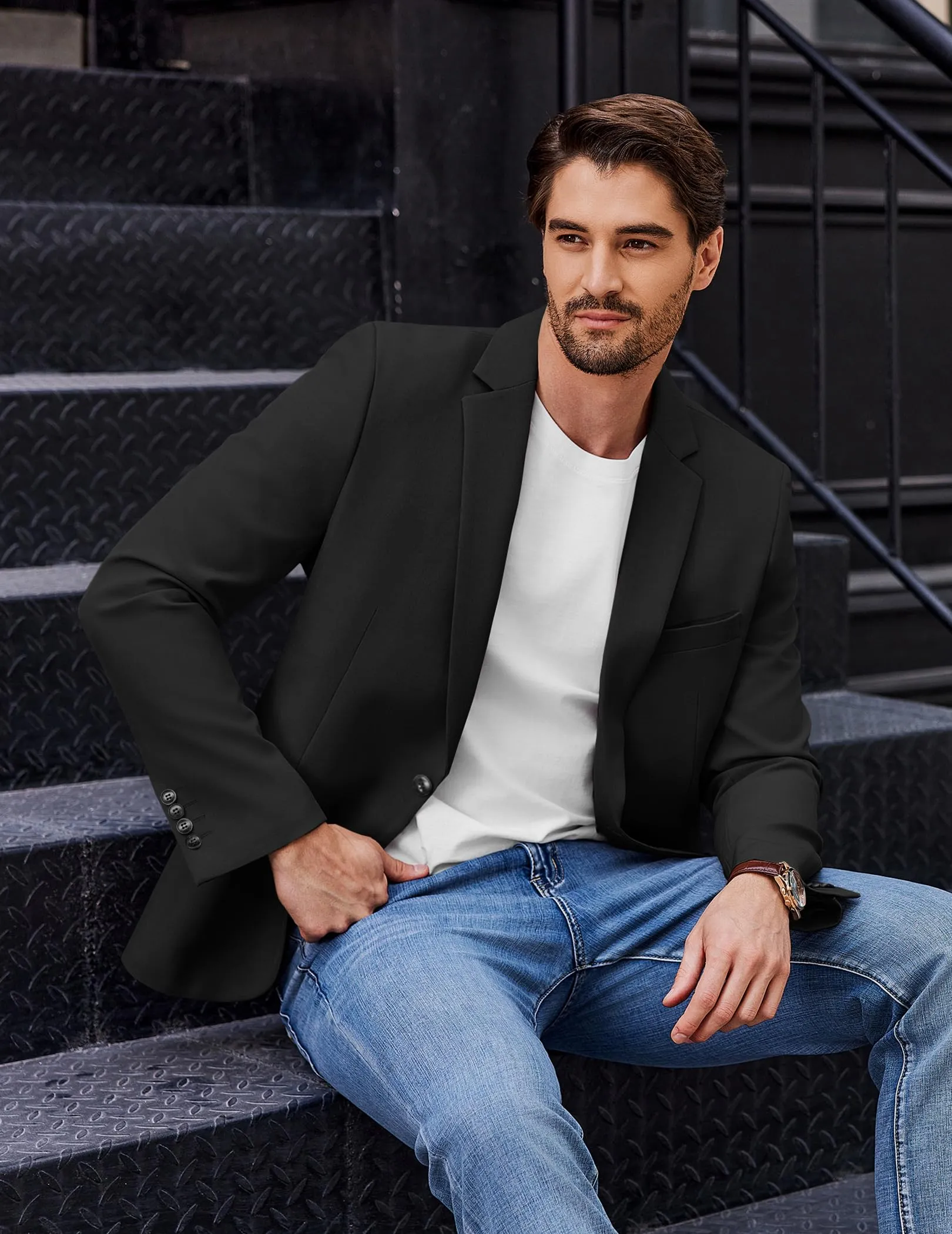 COOFANDY Giacca Blazer da Uomo Sportiva Casual Nero M - immagine 2