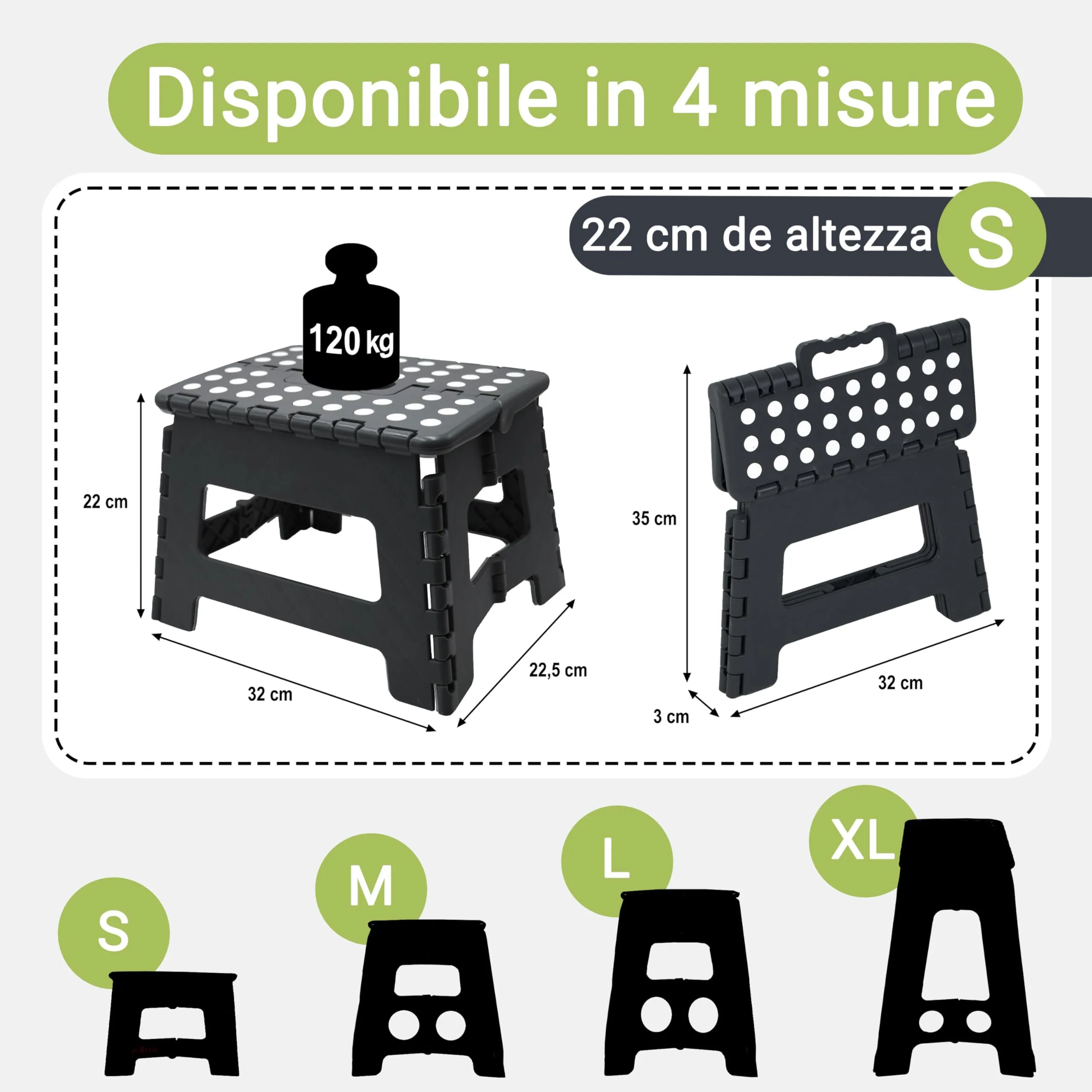 ZOLLNER Sgabello Pieghevole, 22 cm, Nero - immagine 2