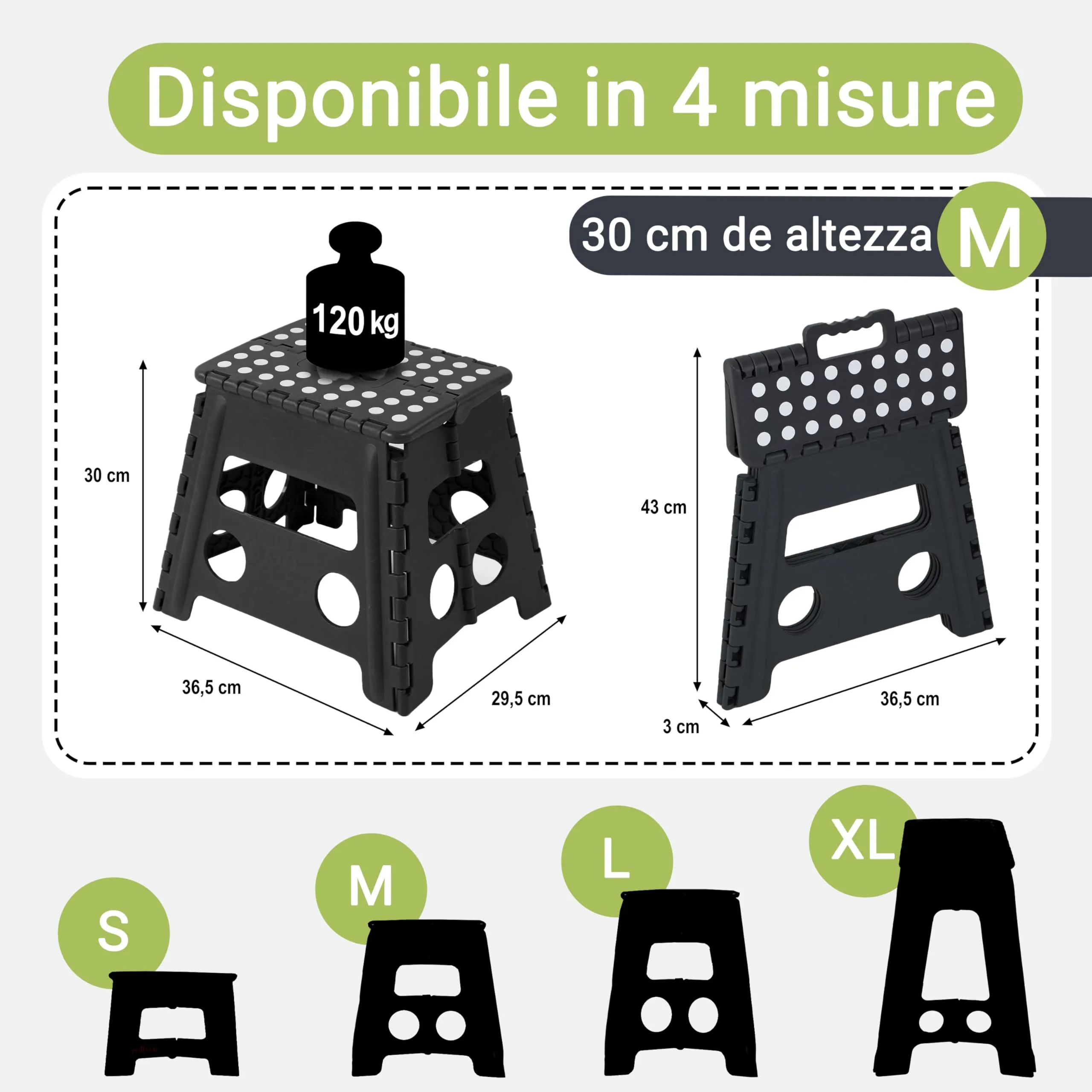 ZOLLNER Sgabello Pieghevole, 30 cm, Nero - immagine 2