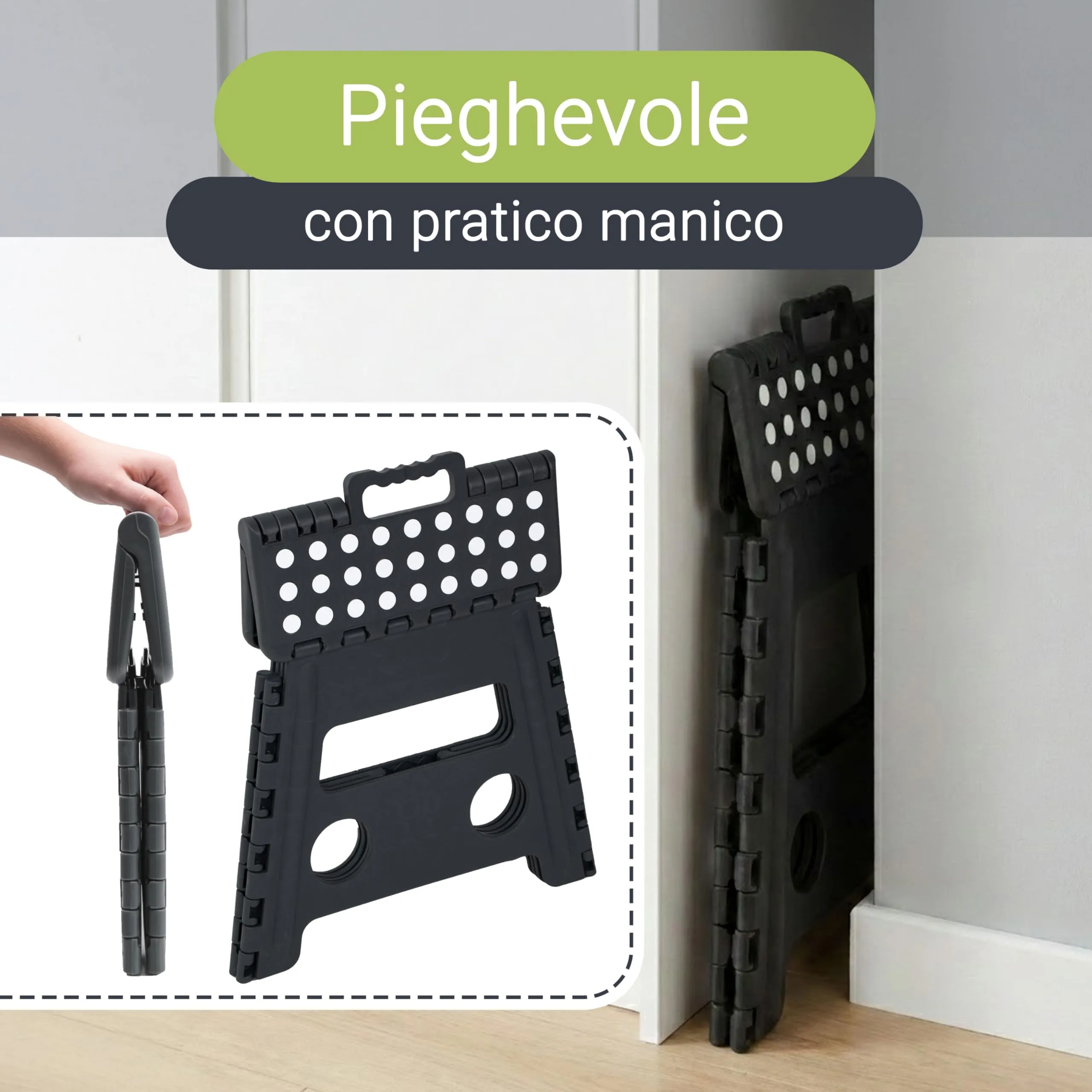 ZOLLNER Sgabello Pieghevole, 30 cm, Nero - immagine 3
