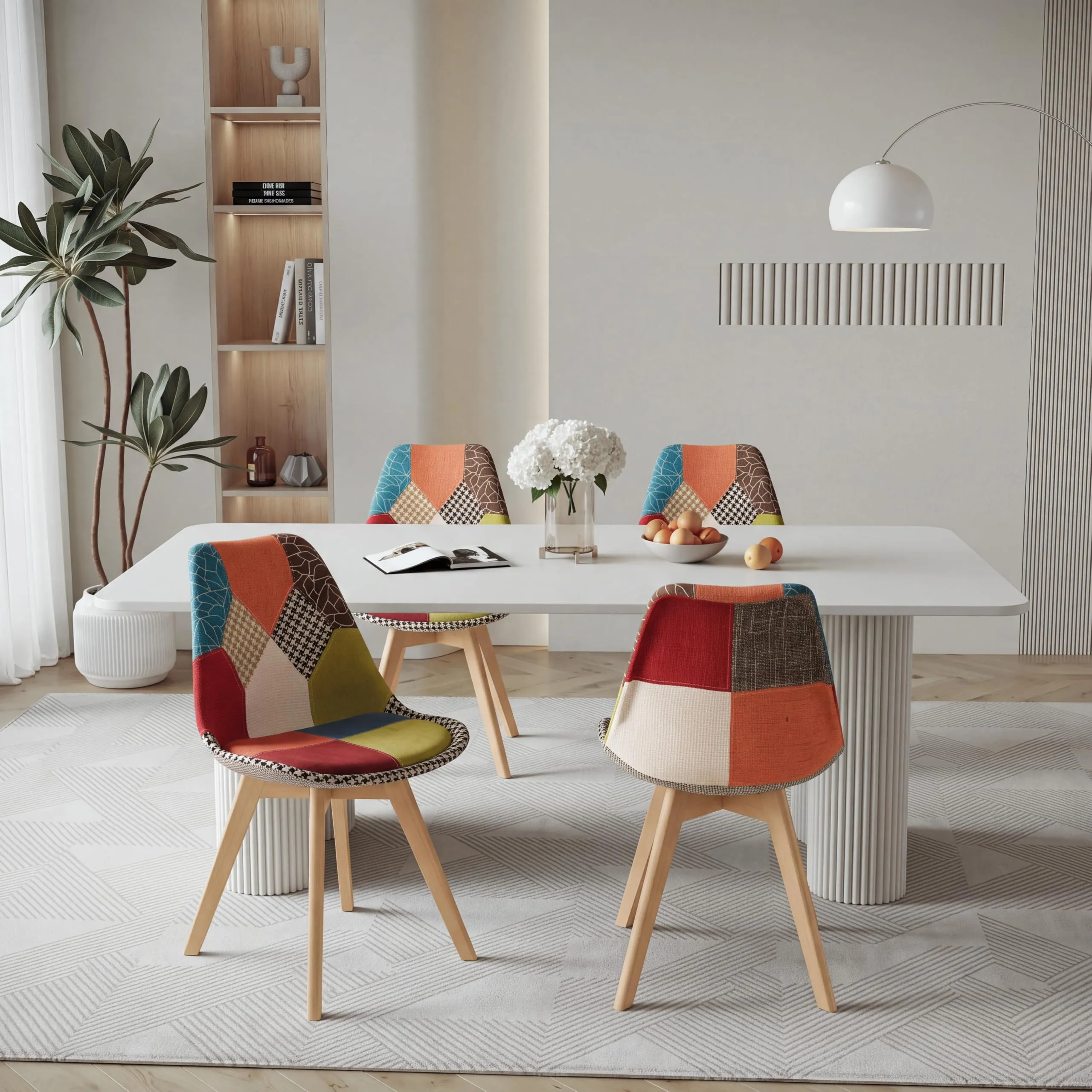 GrandCA HOME Set di 4 Sedie da Sala da Pranzo in Legno con Seduta in Tessuto Patchwork, Rosso - immagine 1
