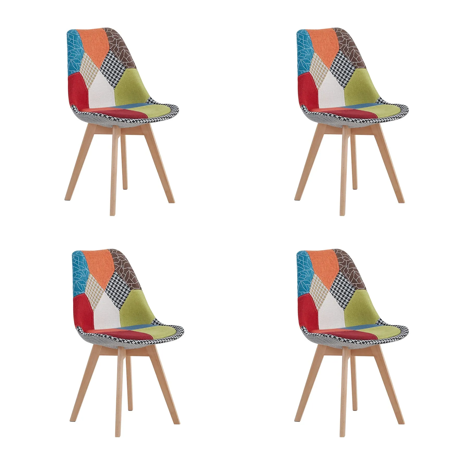 GrandCA HOME Set di 4 Sedie da Sala da Pranzo in Legno con Seduta in Tessuto Patchwork, Rosso - immagine 2