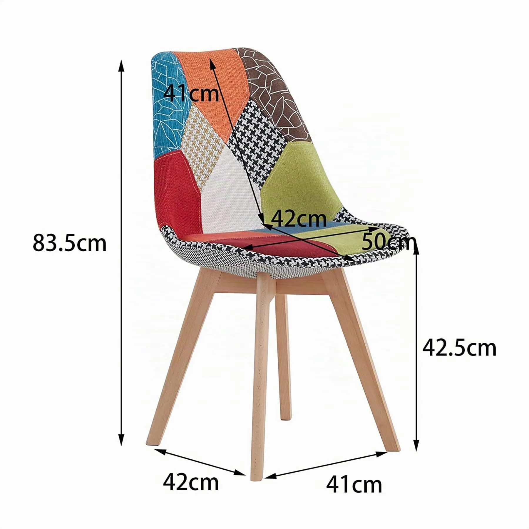 GrandCA HOME Set di 4 Sedie da Sala da Pranzo in Legno con Seduta in Tessuto Patchwork, Rosso - immagine 3