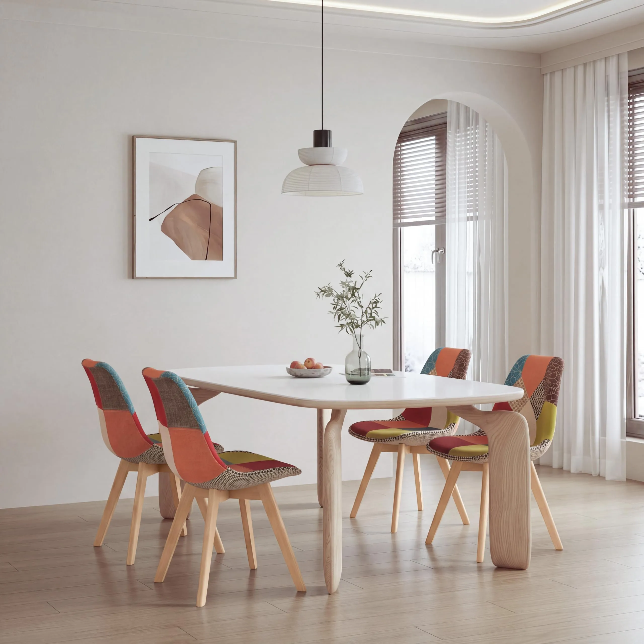 GrandCA HOME Set di 4 Sedie da Sala da Pranzo in Legno con Seduta in Tessuto Patchwork, Rosso - immagine 7