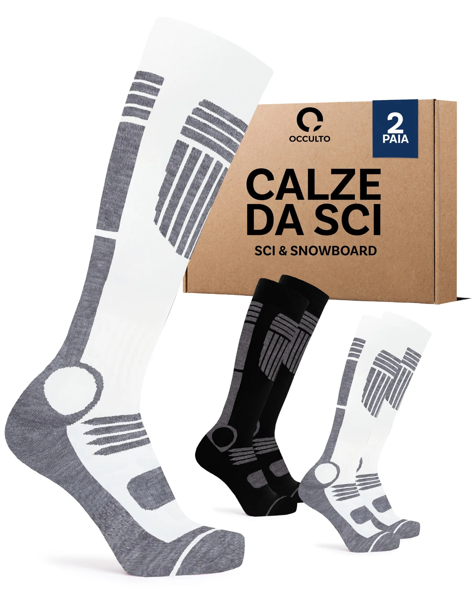 Occulto Calze da Sci Uomo Felix, 2 Paia Bianco Nero, 39-42 - immagine 1