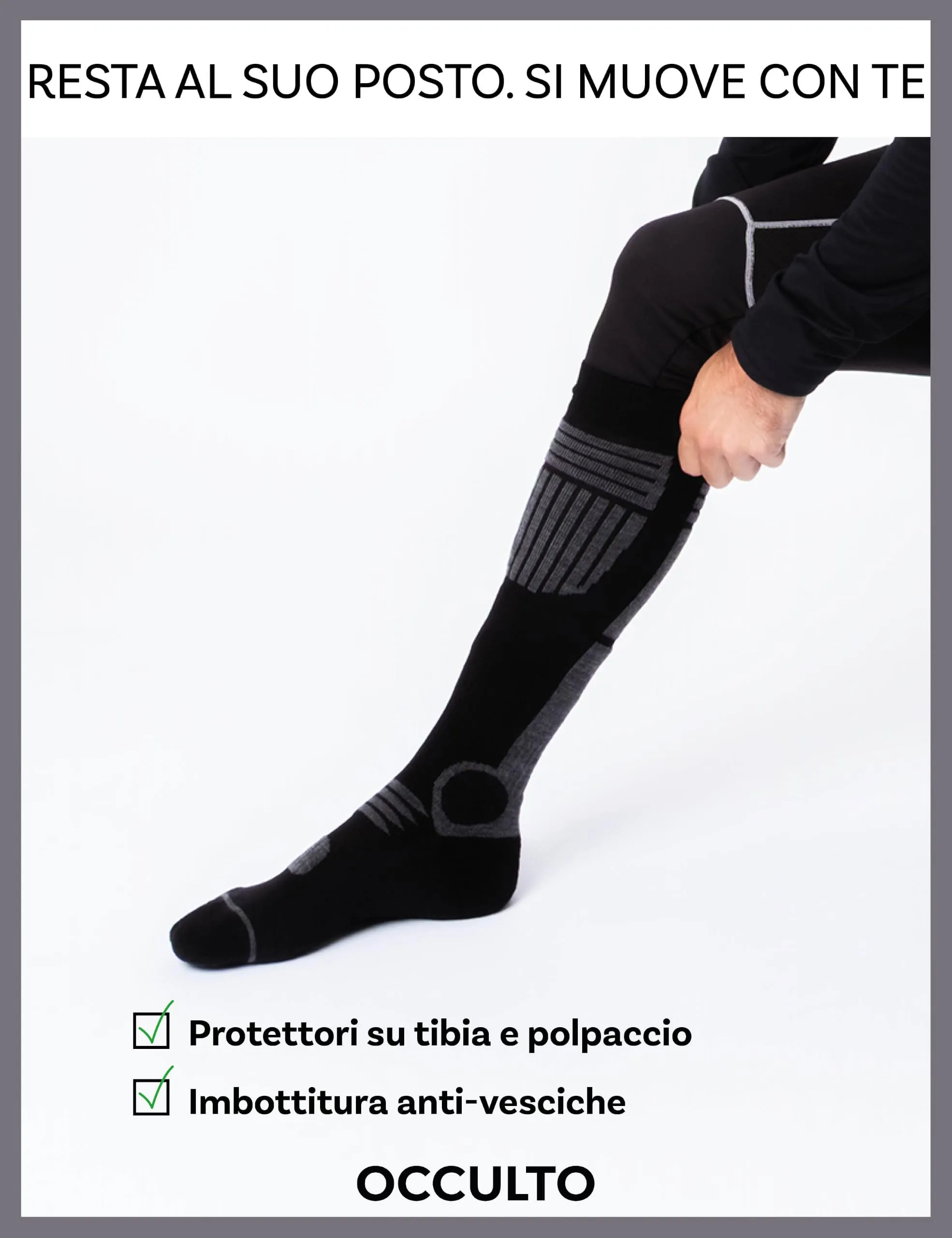 Occulto Calze da Sci Uomo Felix, 2 Paia Bianco Nero, 39-42 - immagine 4