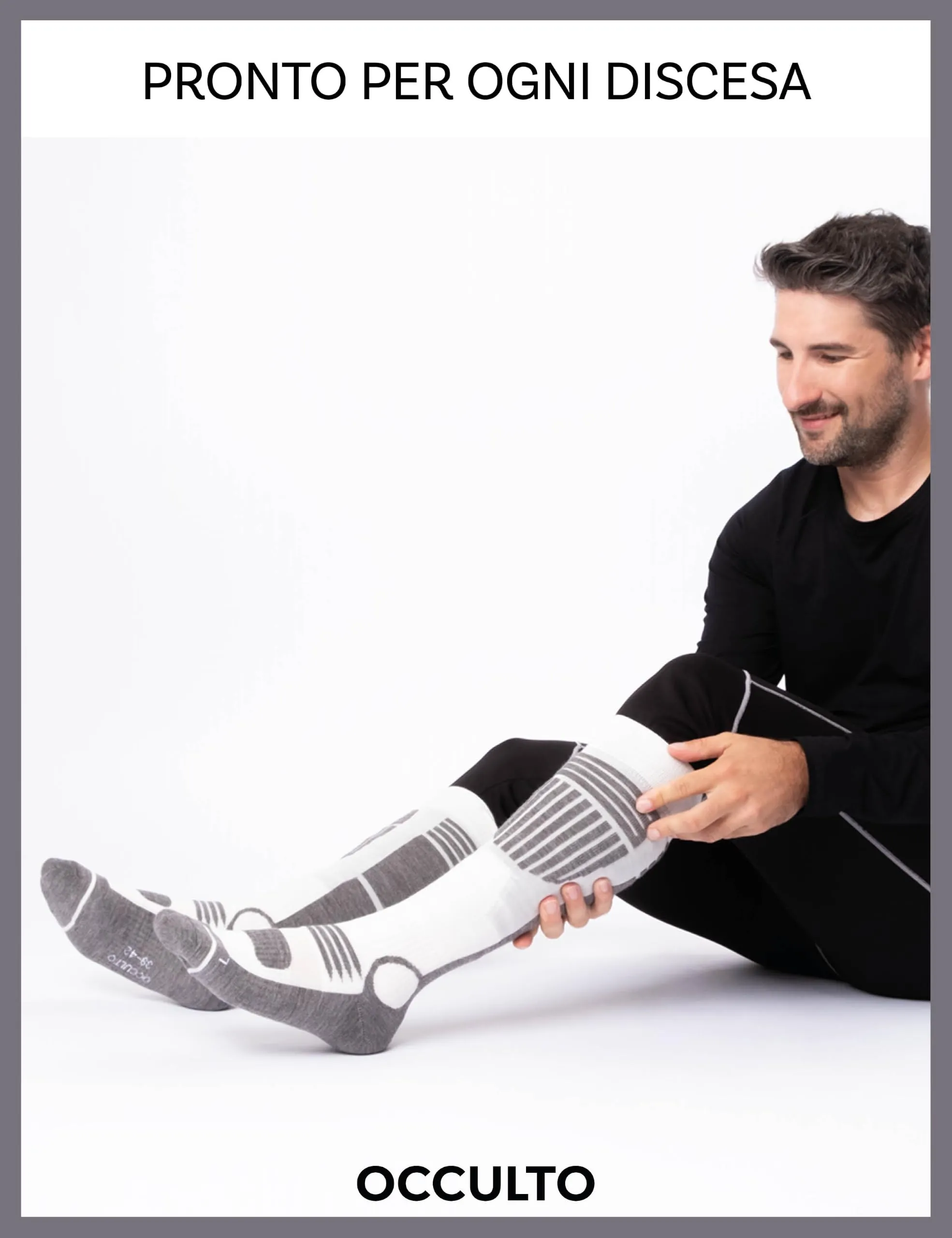 Occulto Calze da Sci Uomo Felix, 2 Paia Bianco Nero, 39-42 - immagine 5