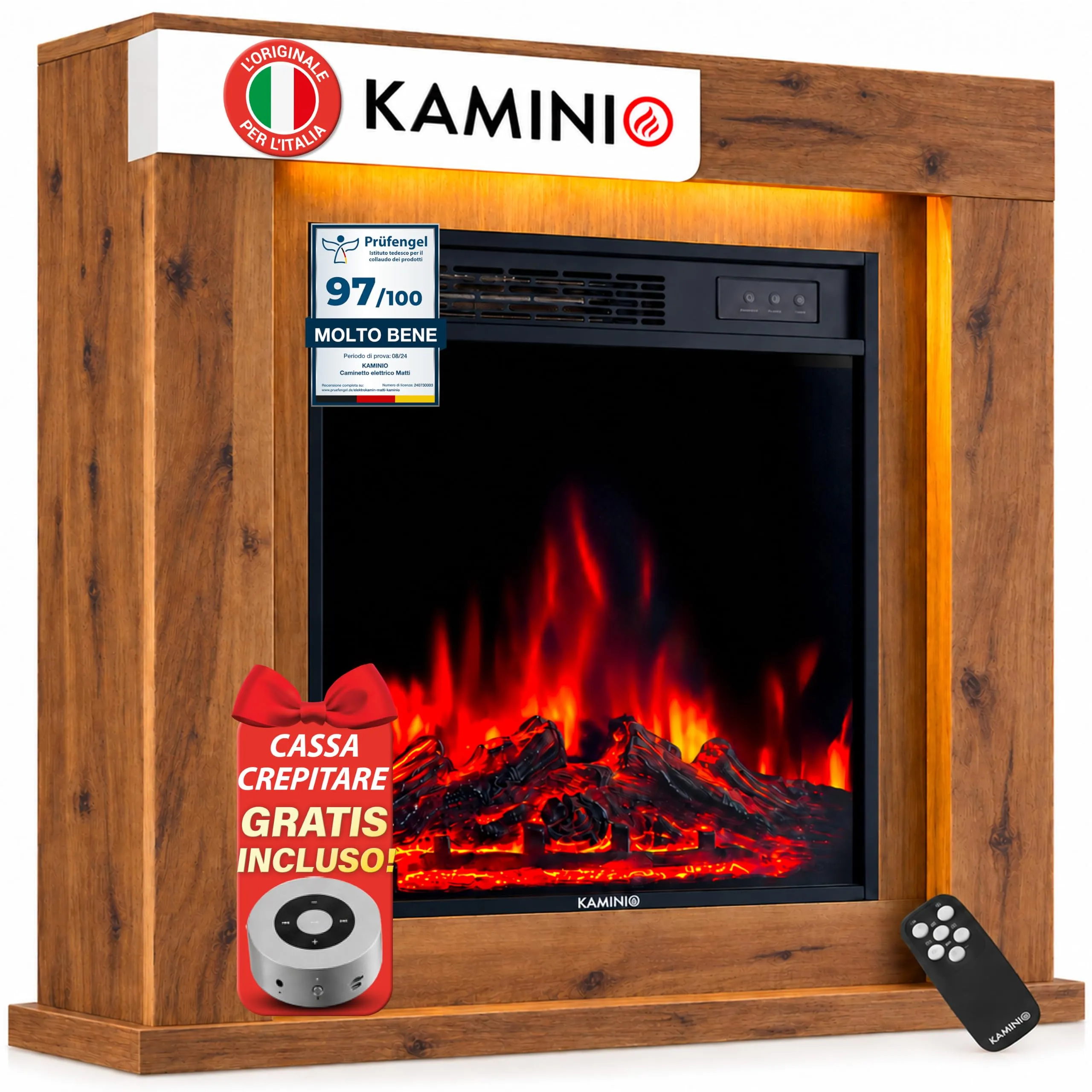 KAMINIO Matti Modern 32 Quercia Camino Elettrico da Appoggio - immagine 1
