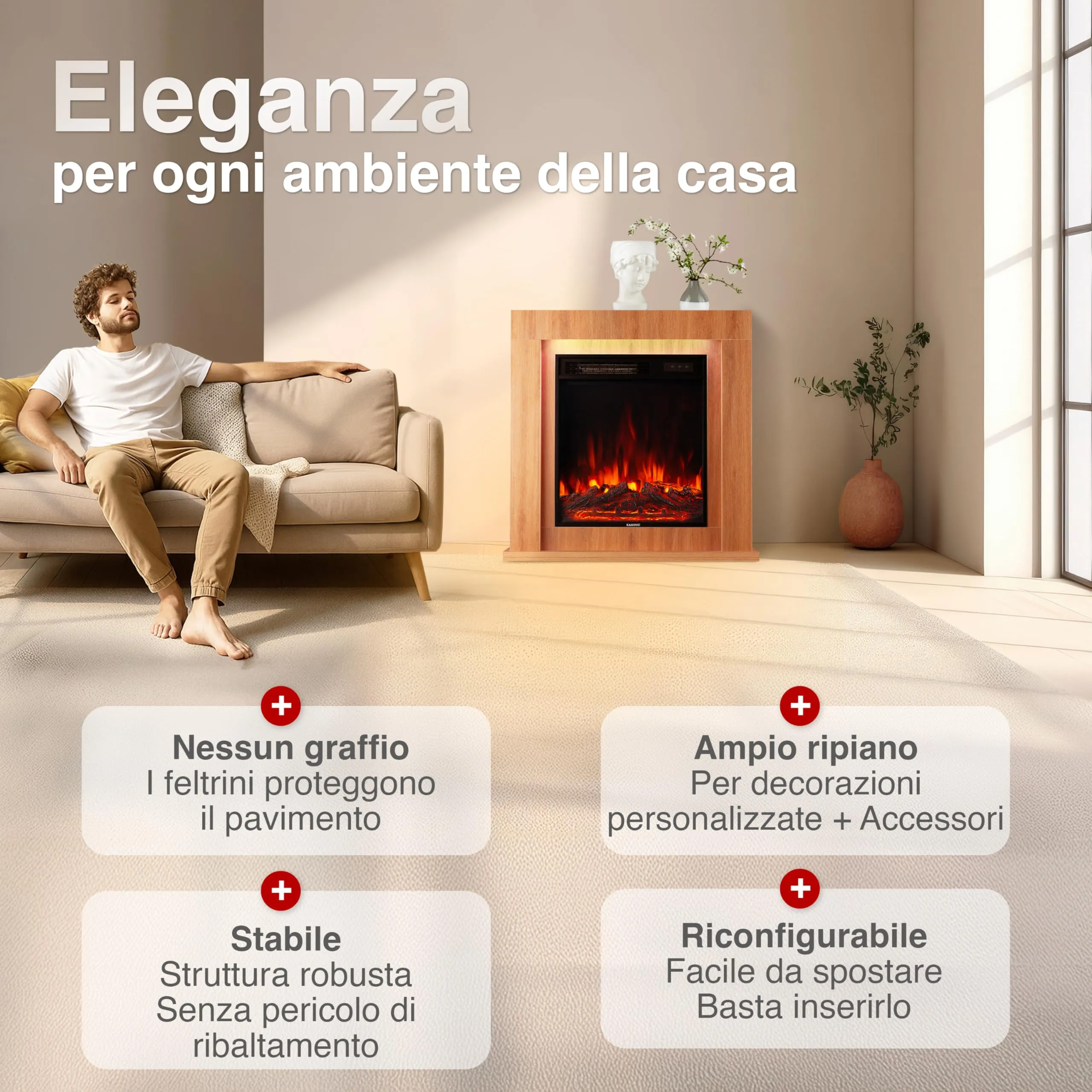 KAMINIO Matti Modern 32 Quercia Camino Elettrico da Appoggio - immagine 2