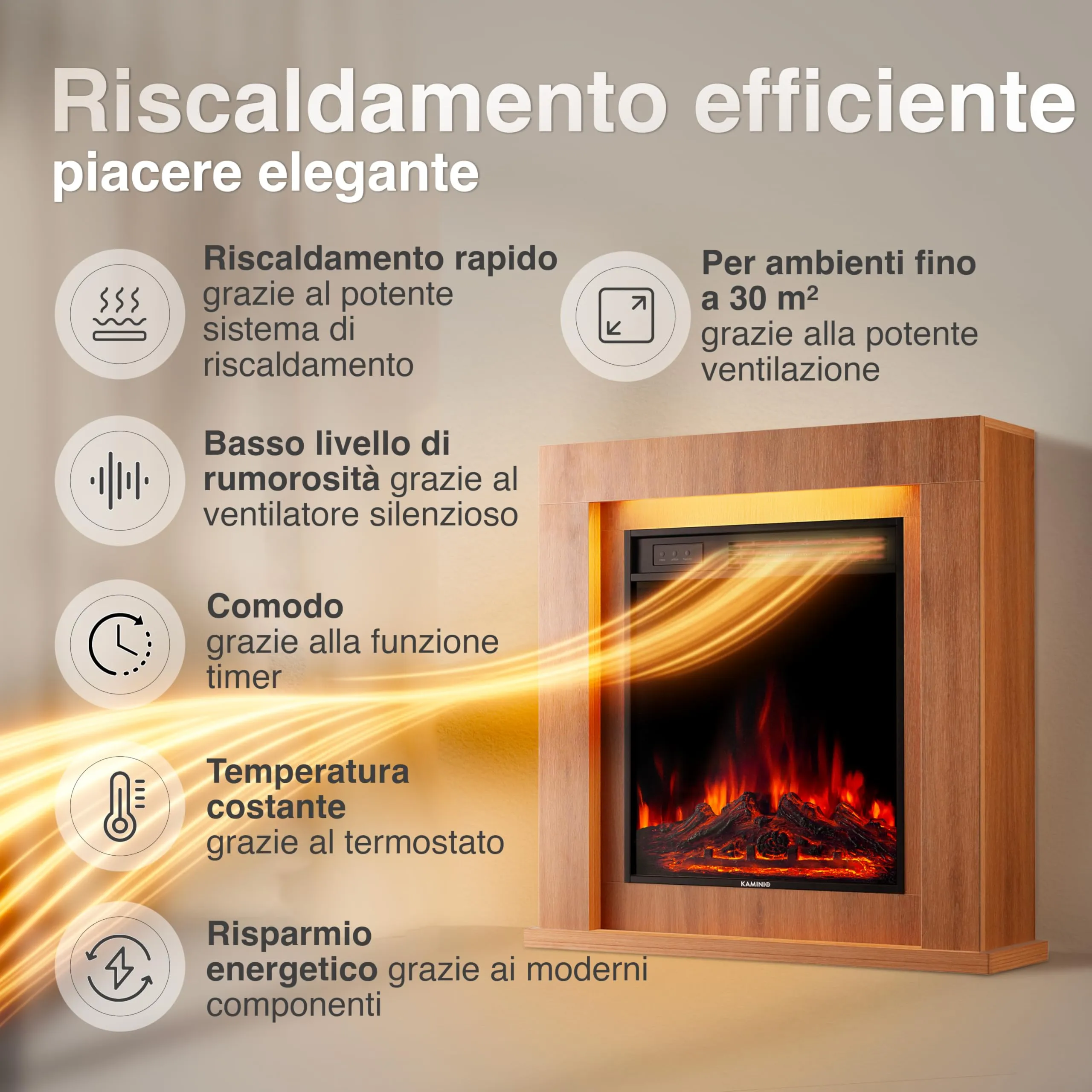 KAMINIO Matti Modern 32 Quercia Camino Elettrico da Appoggio - immagine 4