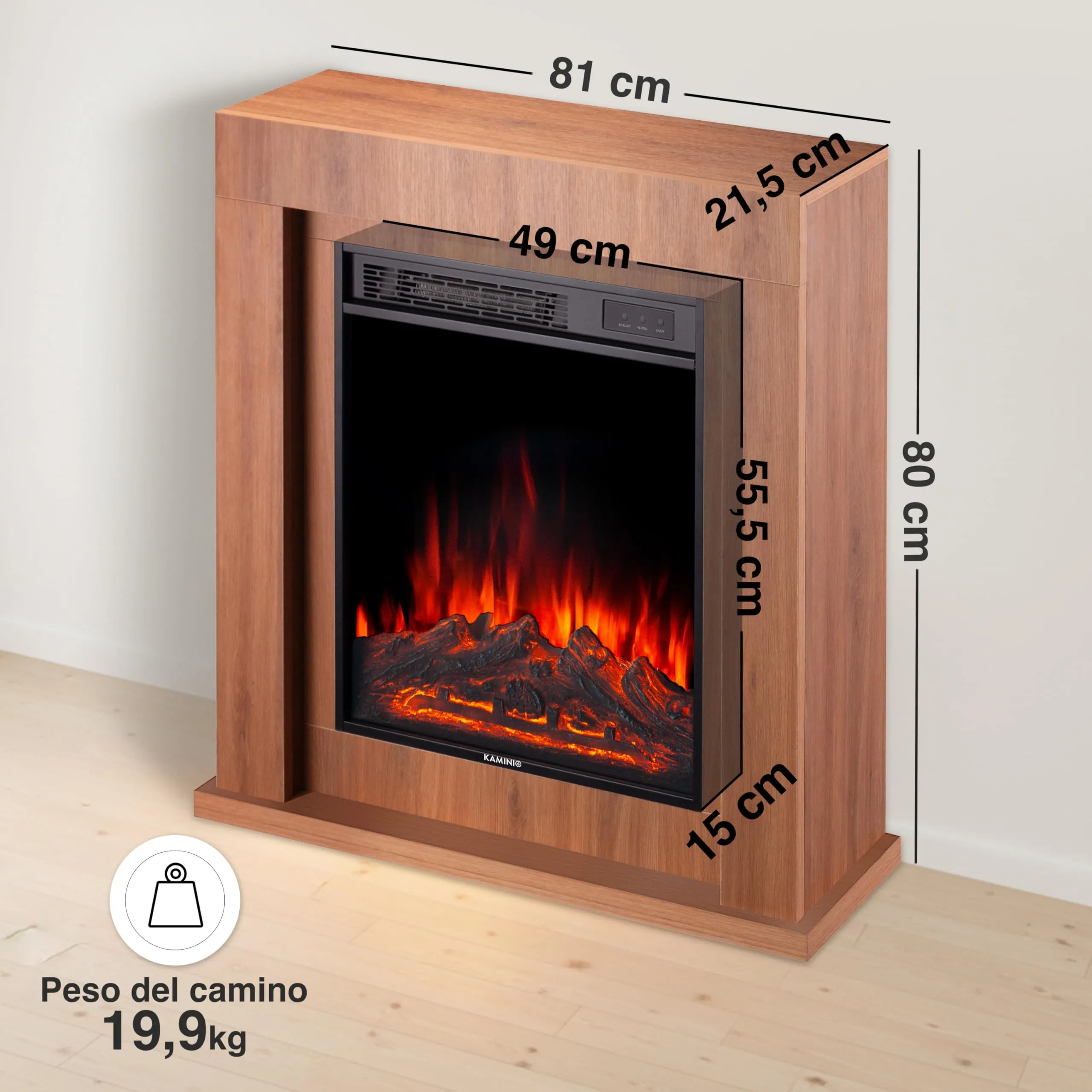 KAMINIO Matti Modern 32 Quercia Camino Elettrico da Appoggio - immagine 6
