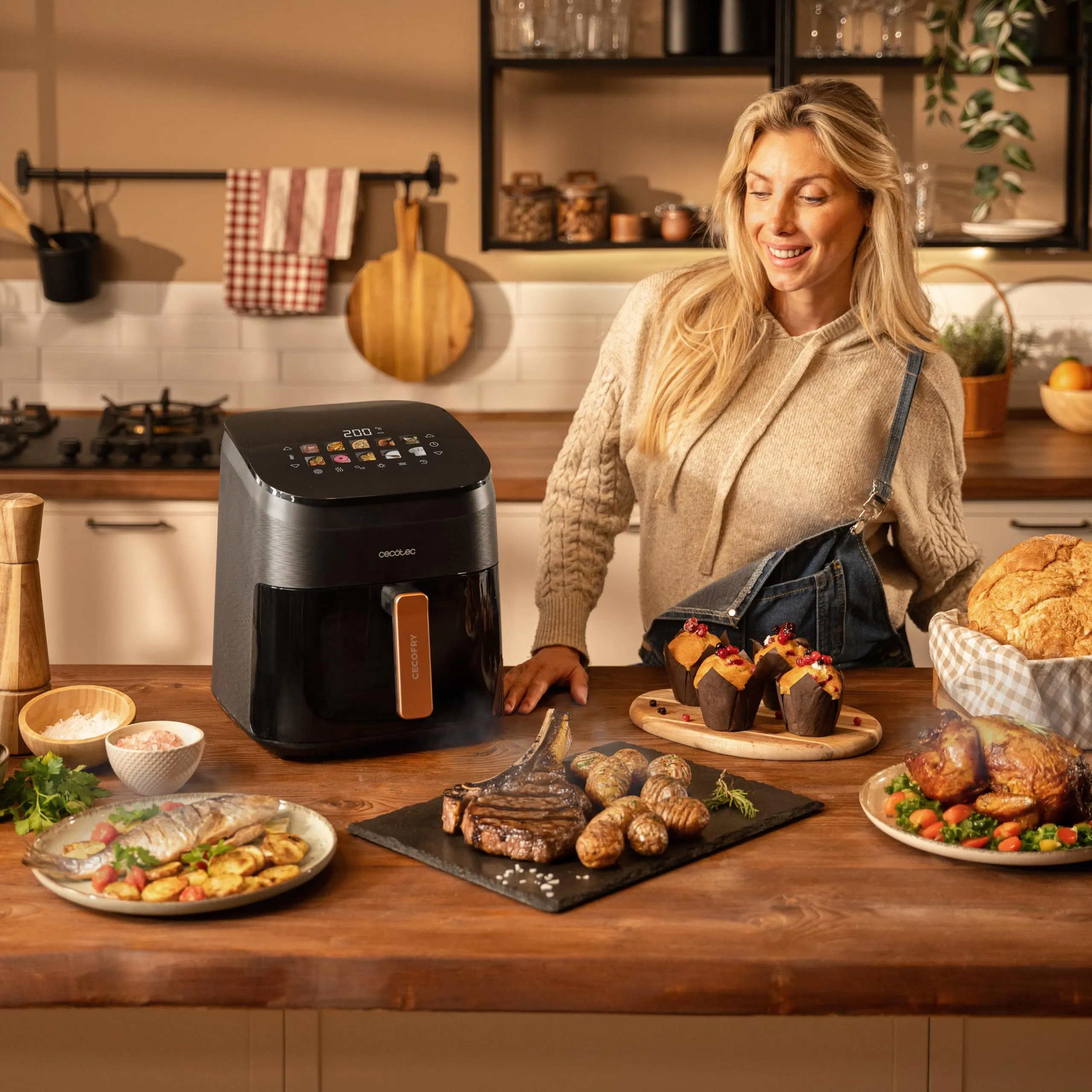Cecotec Cecofry&Grill Smokin' 6500 Plus Friggitrice ad Aria con Grill e Piastra, 6.5L, 2200W, Affumicatore integrato - immagine 4