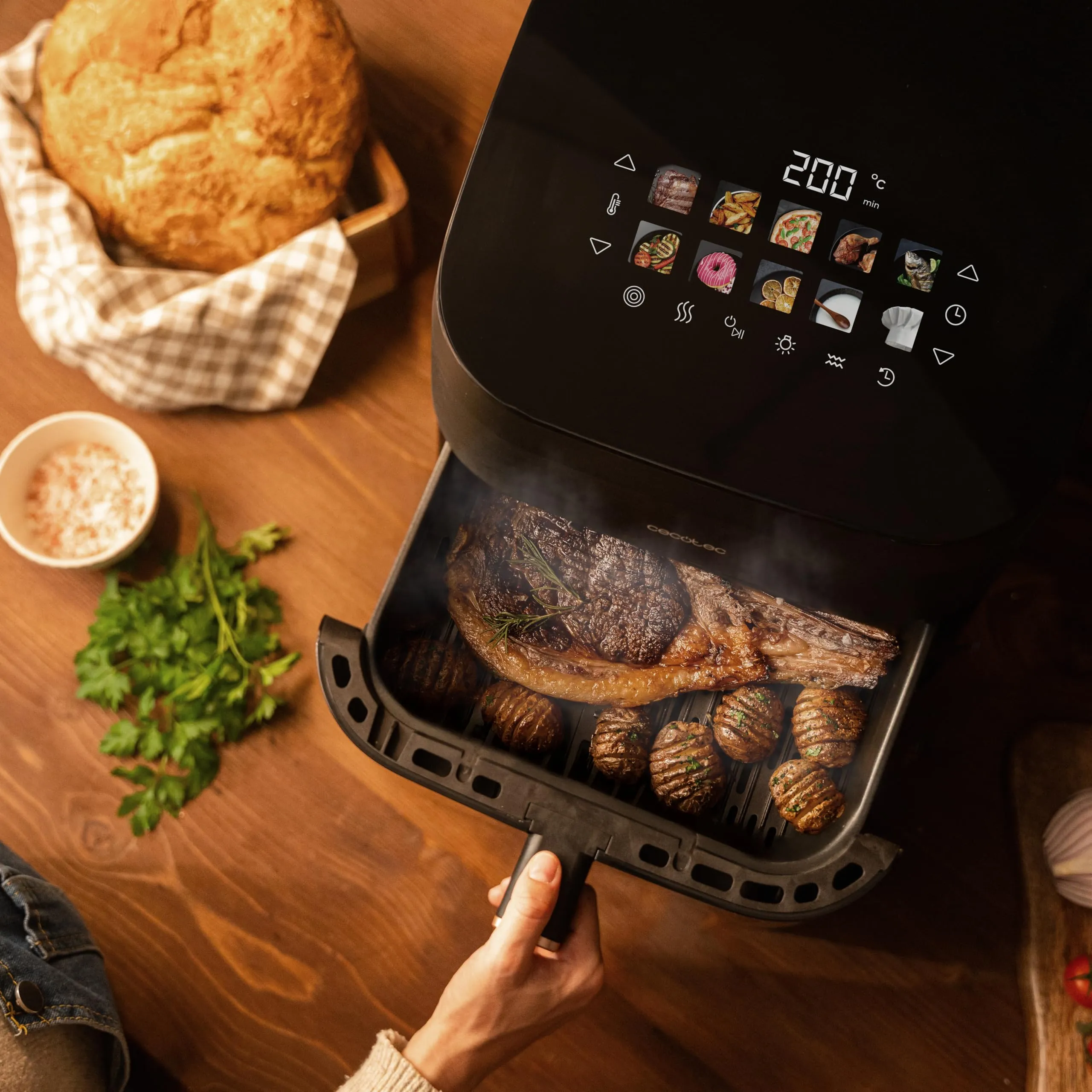 Cecotec Cecofry&Grill Smokin' 6500 Plus Friggitrice ad Aria con Grill e Piastra, 6.5L, 2200W, Affumicatore integrato - immagine 6