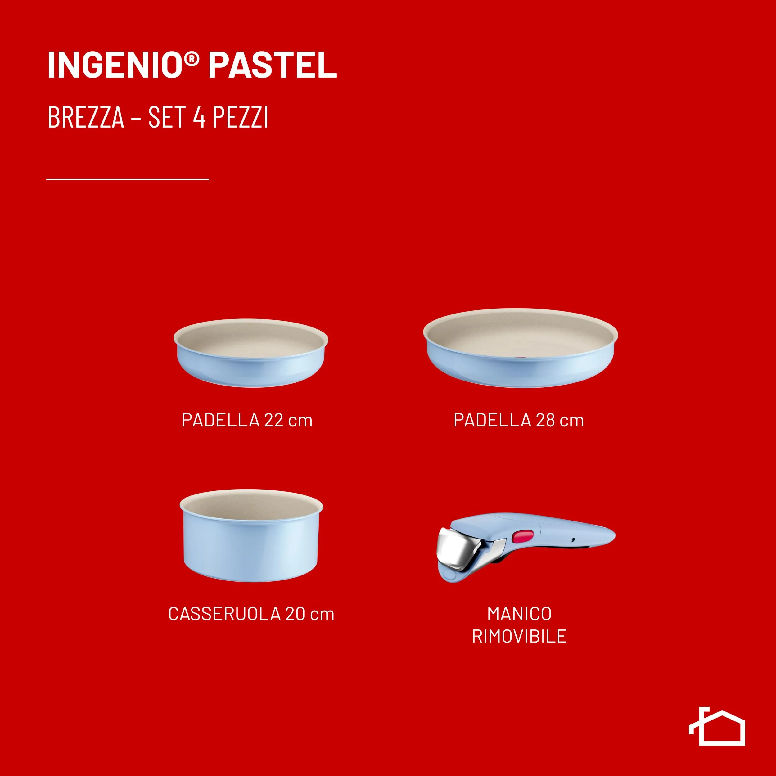 Lagostina Ingenio Pastel Set Padelle Antiaderenti 4 Pezzi, Color Brezza - immagine 2