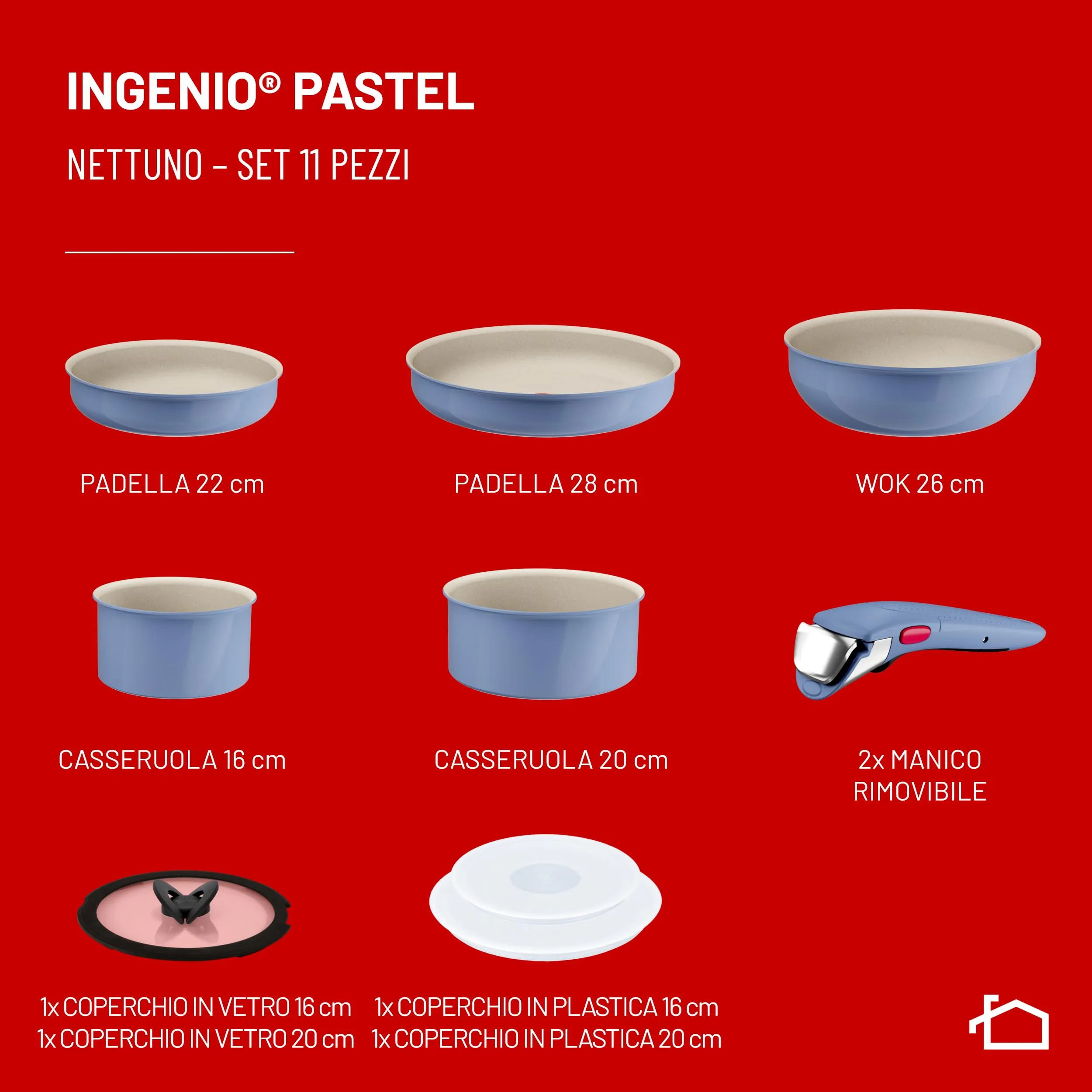 Lagostina Ingenio Pastel Set Padelle Antiaderenti 11 Pezzi, Color Nettuno - immagine 2
