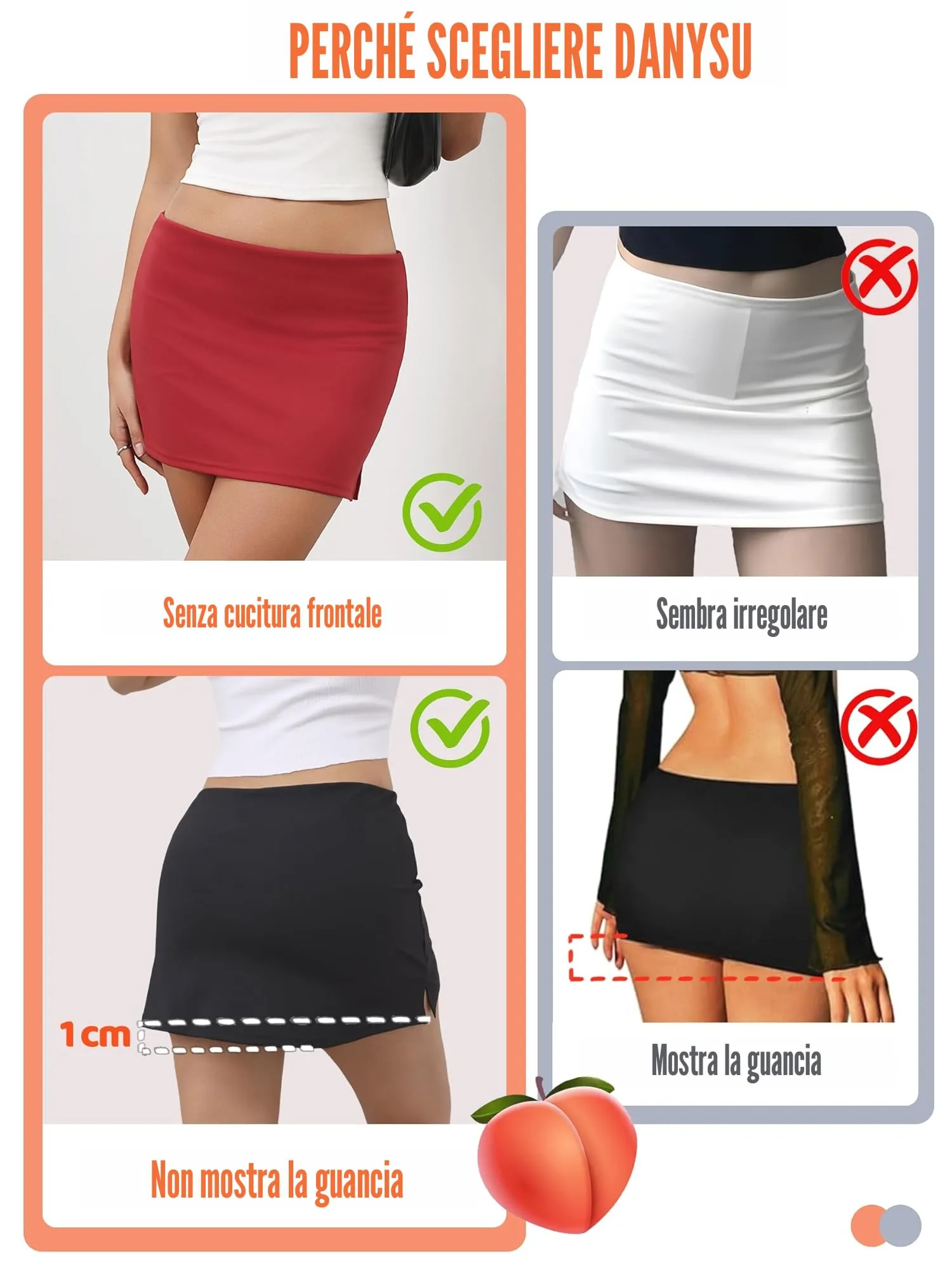 Danysu Mini Skorts con Pantaloncini e Spacco Laterale, Nero, XL - immagine 4