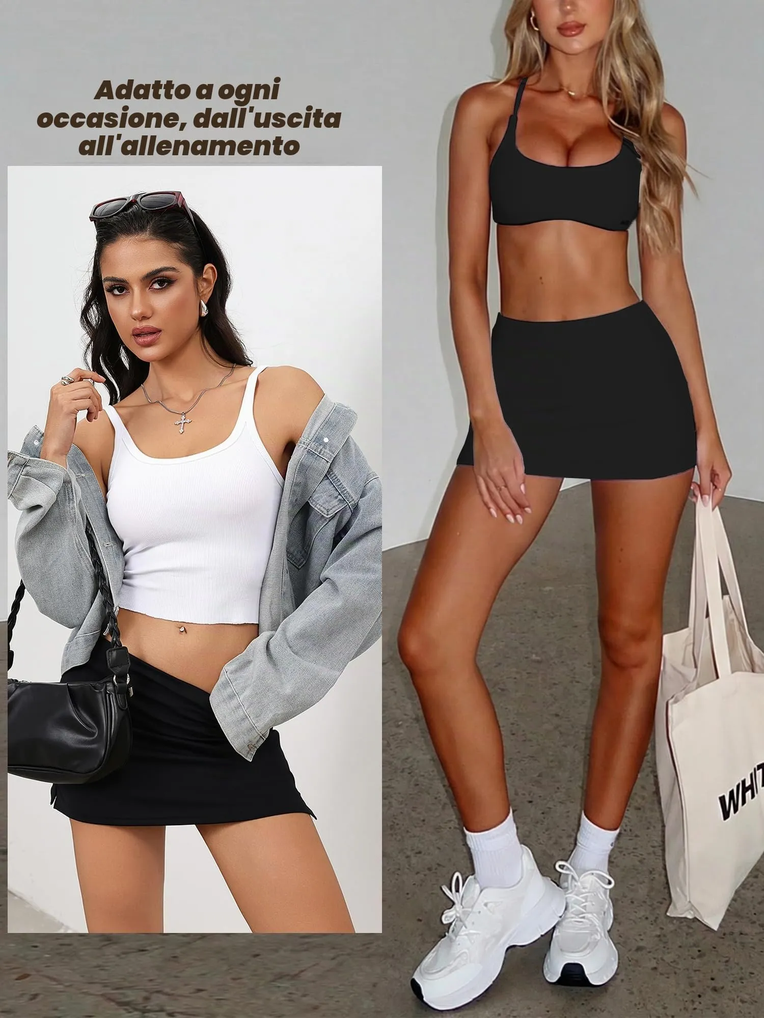 Danysu Mini Skorts Gonna a Vita Bassa con Pantaloncini e Spacco Laterale, Nero, XS - immagine 5