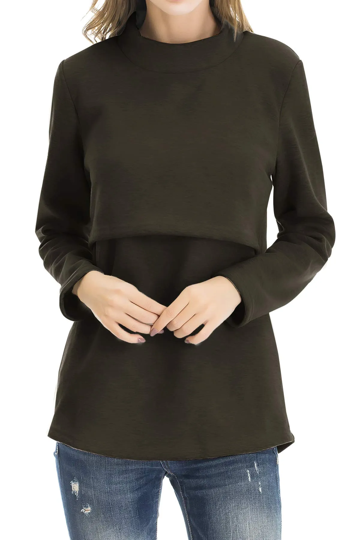Smallshow Abbigliamento da Allattamento Invernale a Manica Lunga da Donna, XL, Army Green - immagine 1