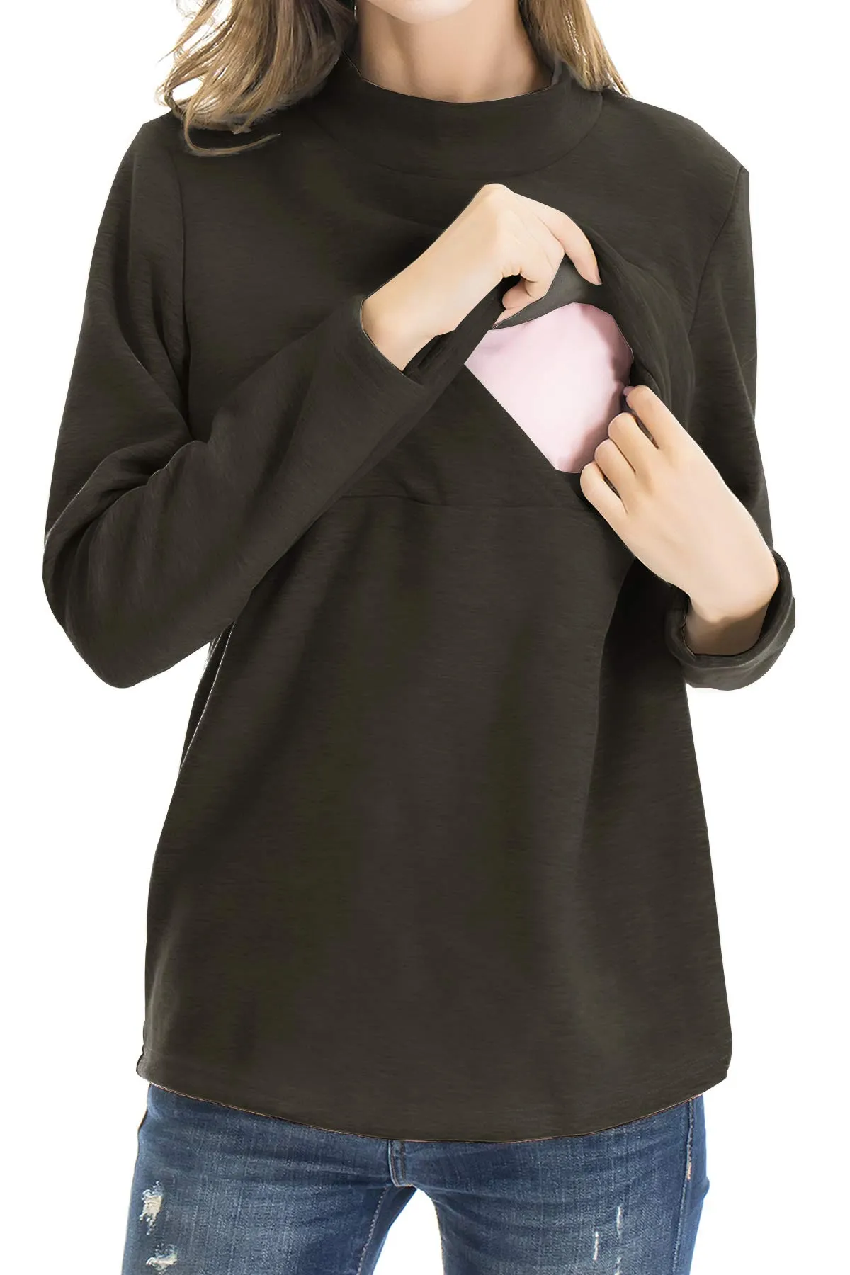 Smallshow Abbigliamento da Allattamento Invernale a Manica Lunga da Donna, XXL, Army Green - immagine 2