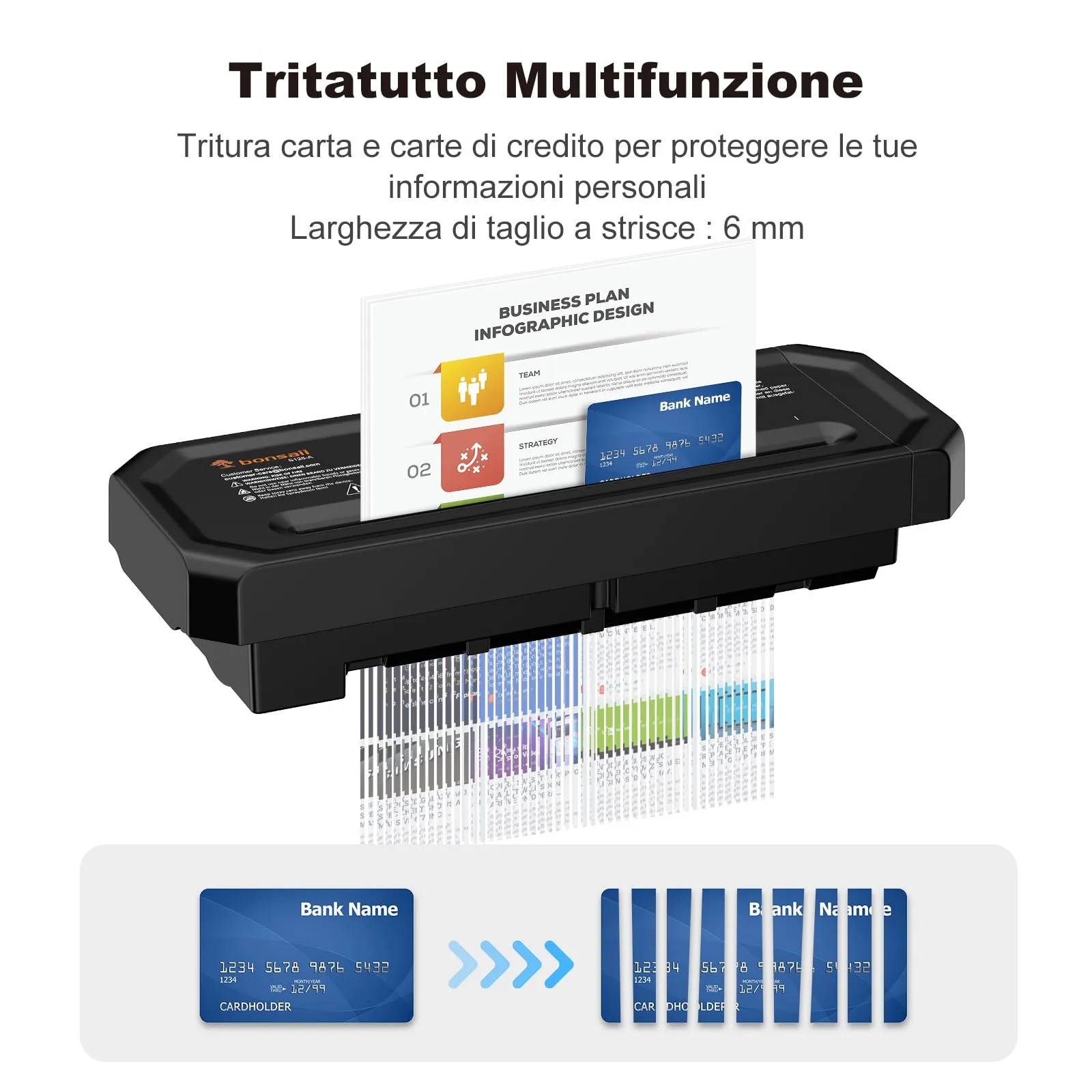 Bonsaii Tritadocumenti a Strisce 6 Fogli, Manico Estendibile, P-2, S125-A - immagine 4