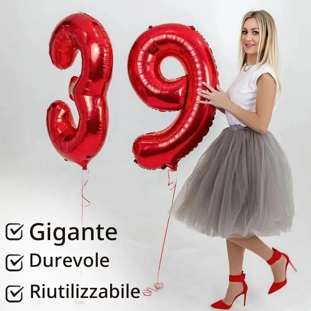 Jonami Palloncino Numero 9 Rosso Metallizzato 100 cm - immagine 5