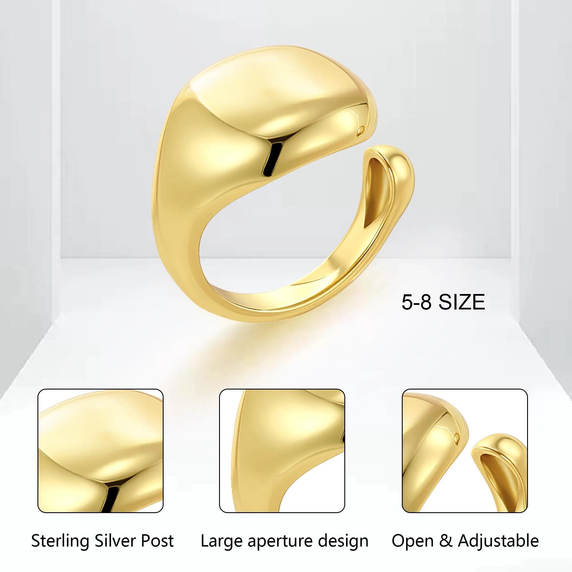 ALEXCRAFT Anelli Oro Chunky a Goccia Regolabili per Donna e Uomo, Placcato 14k Oro - immagine 6