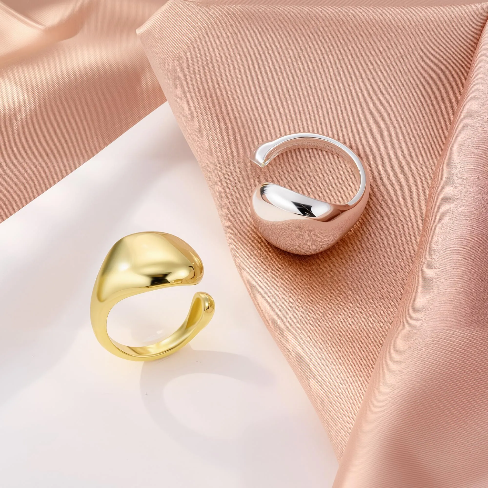 ALEXCRAFT Anelli Oro Chunky a Goccia Regolabili per Donna e Uomo, Placcato 14k Oro - immagine 9