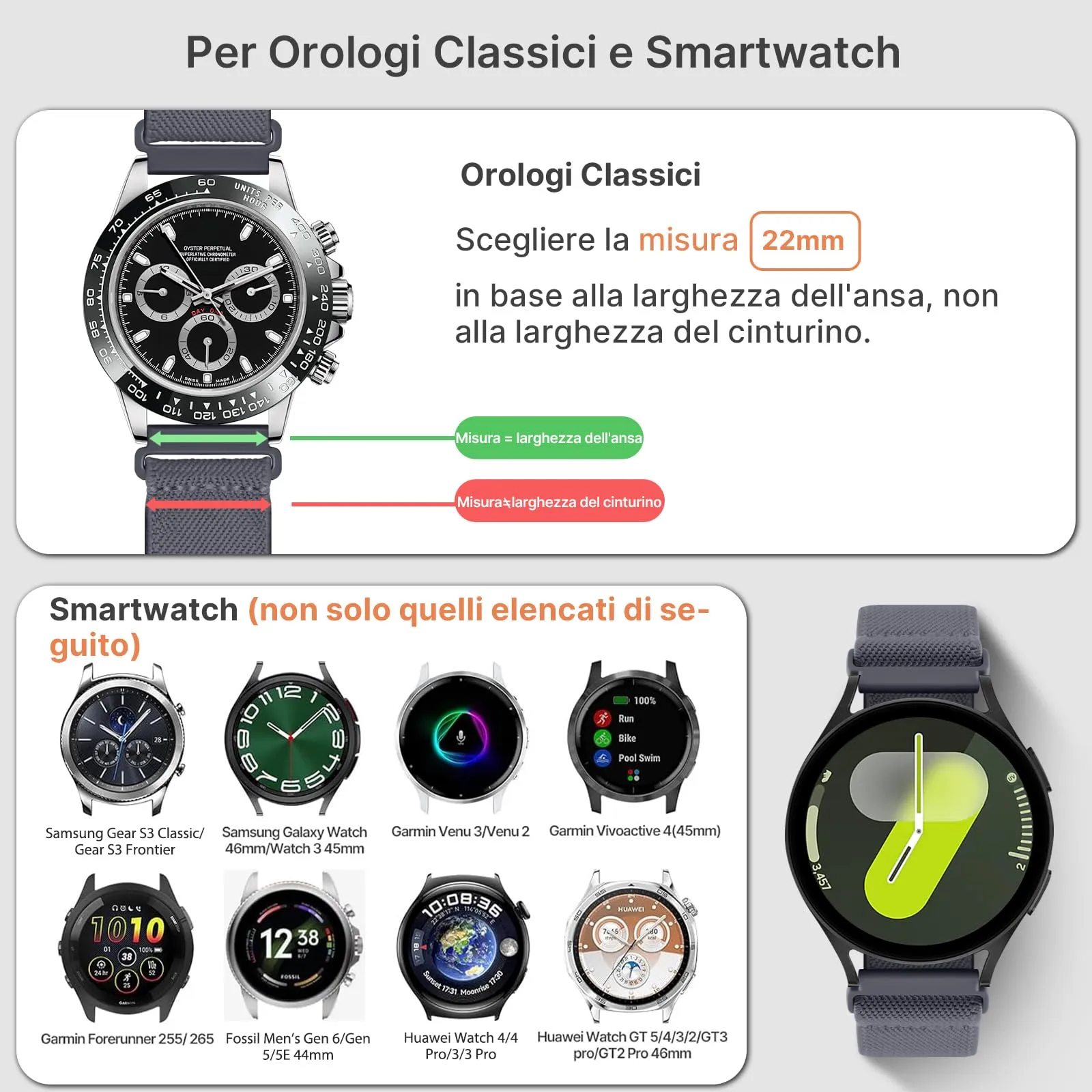 Fullmosa Cinturino Orologio in Nylon Elastico a Sgancio Rapido 22mm - immagine 4