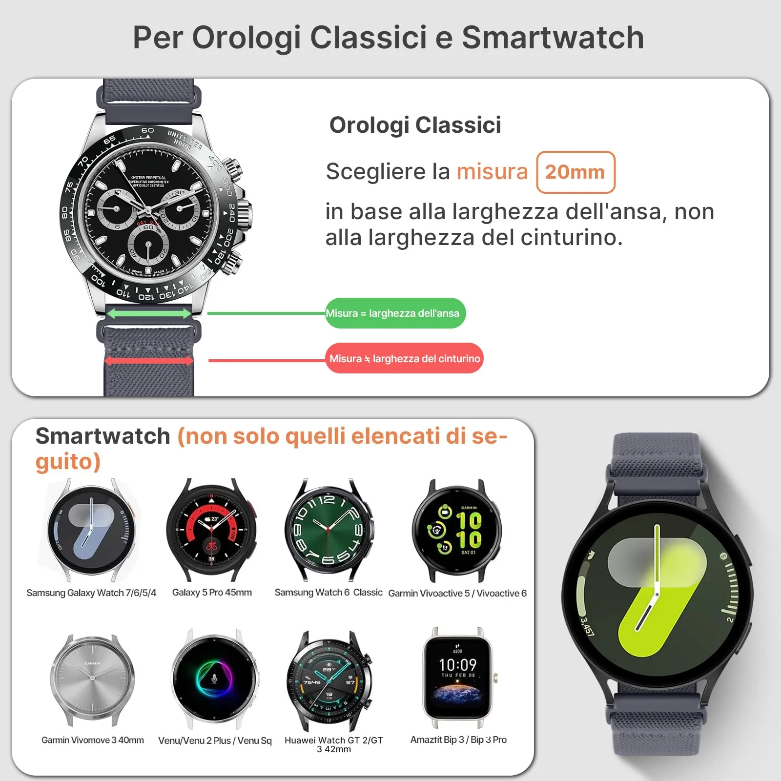 Fullmosa Cinturino Orologio in Nylon Elastico 20mm a Sgancio Rapido, Impermeabile - immagine 4