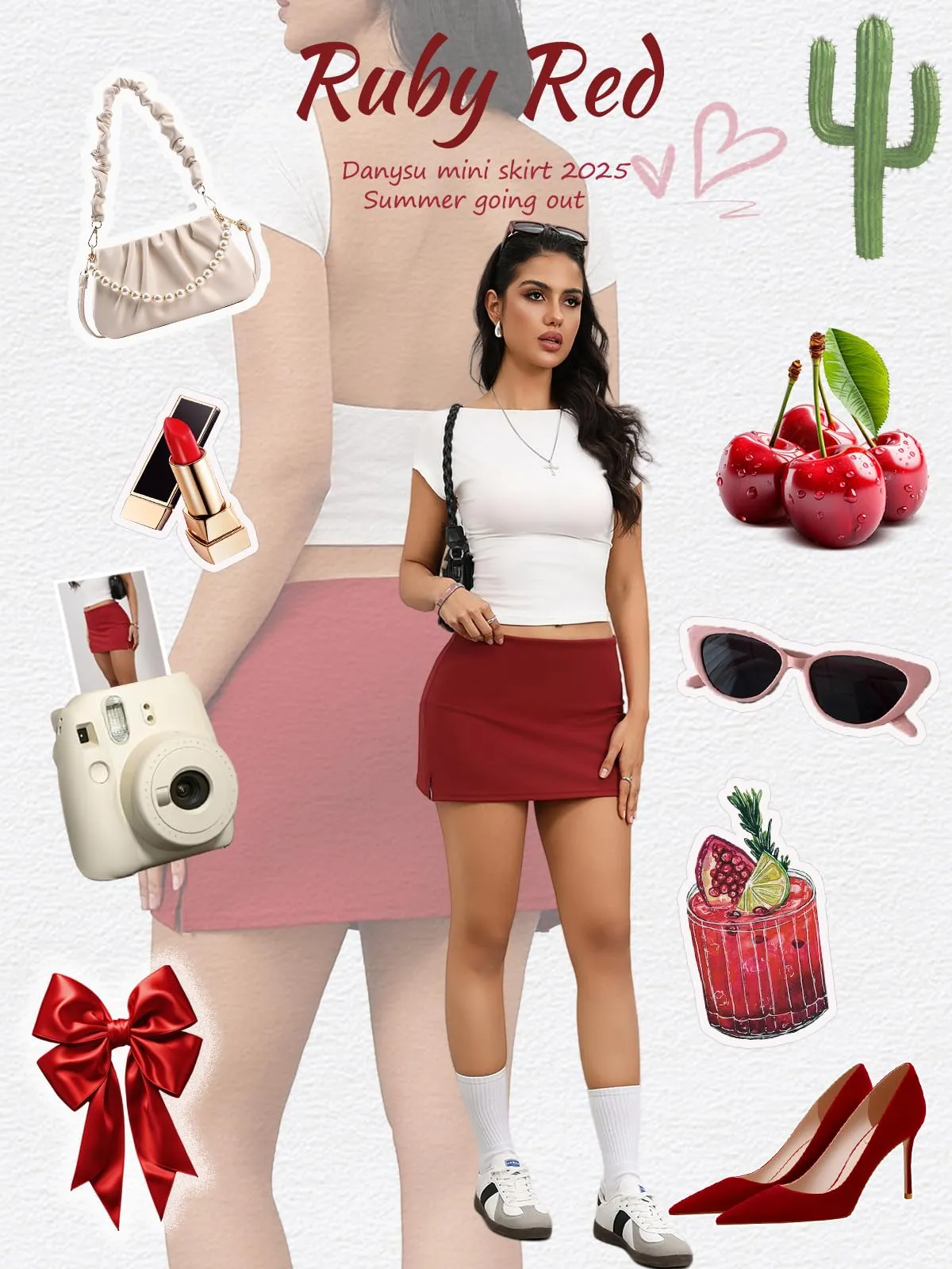 Danysu Gonna Mini Elasticizzata a Vita Bassa con Pantaloncini e Spacco Laterale, Rosso rubino, XS - immagine 7