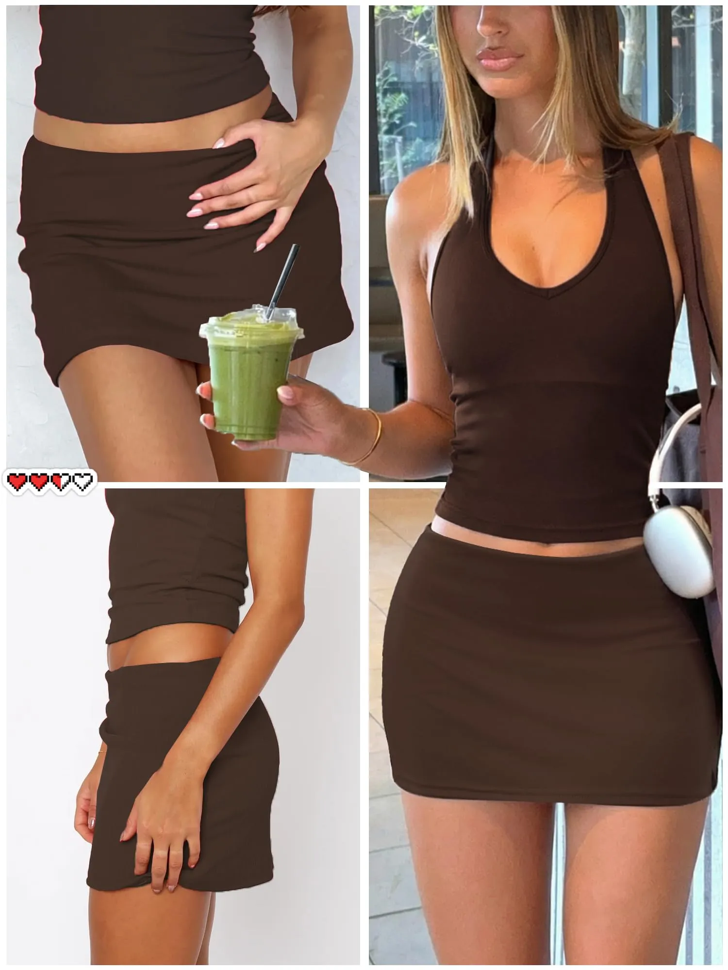 Danysu Gonna Mini Elasticizzata a Vita Bassa con Pantaloncini e Spacco Laterale, Marrone, M - immagine 6