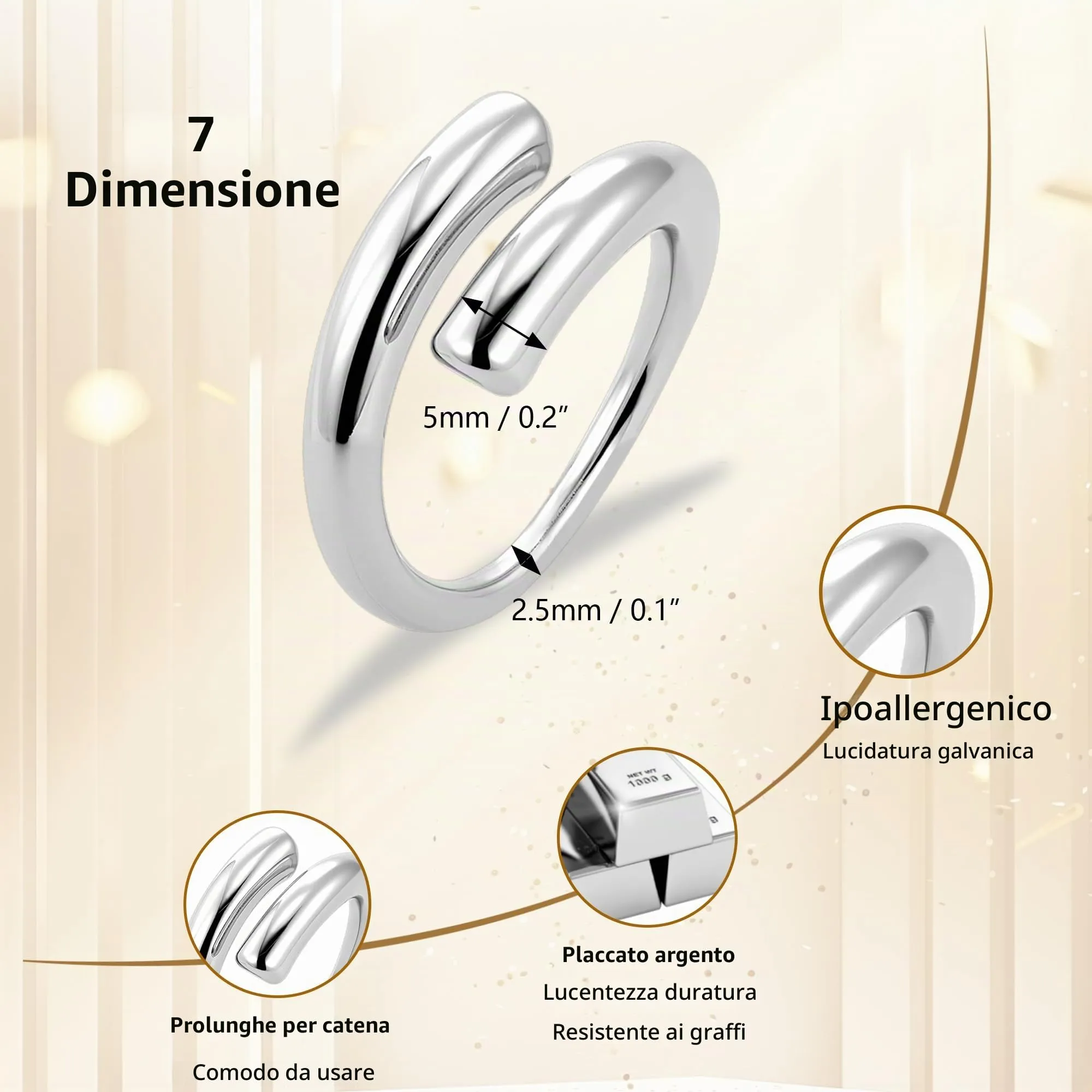 ALEXCRAFT Anelli Uomo Donna in Acciaio Argento Regolabili Fascia Aperti Chunky R0306 - immagine 5