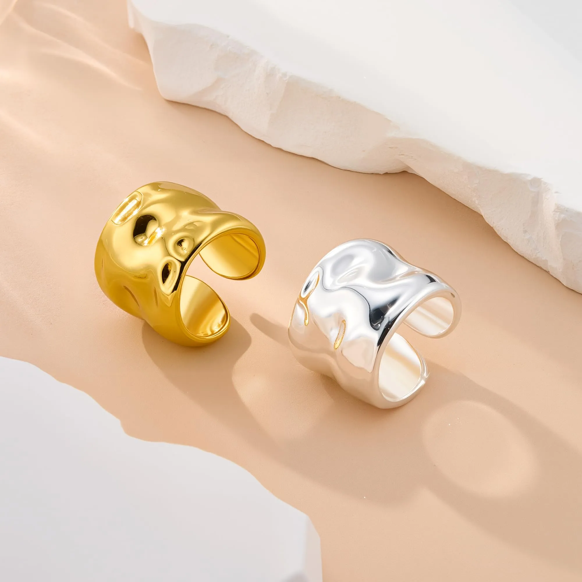 ALEXCRAFT Anelli Oro Chunky a Goccia Regolabili in Acciaio Inossidabile Unisex - immagine 7
