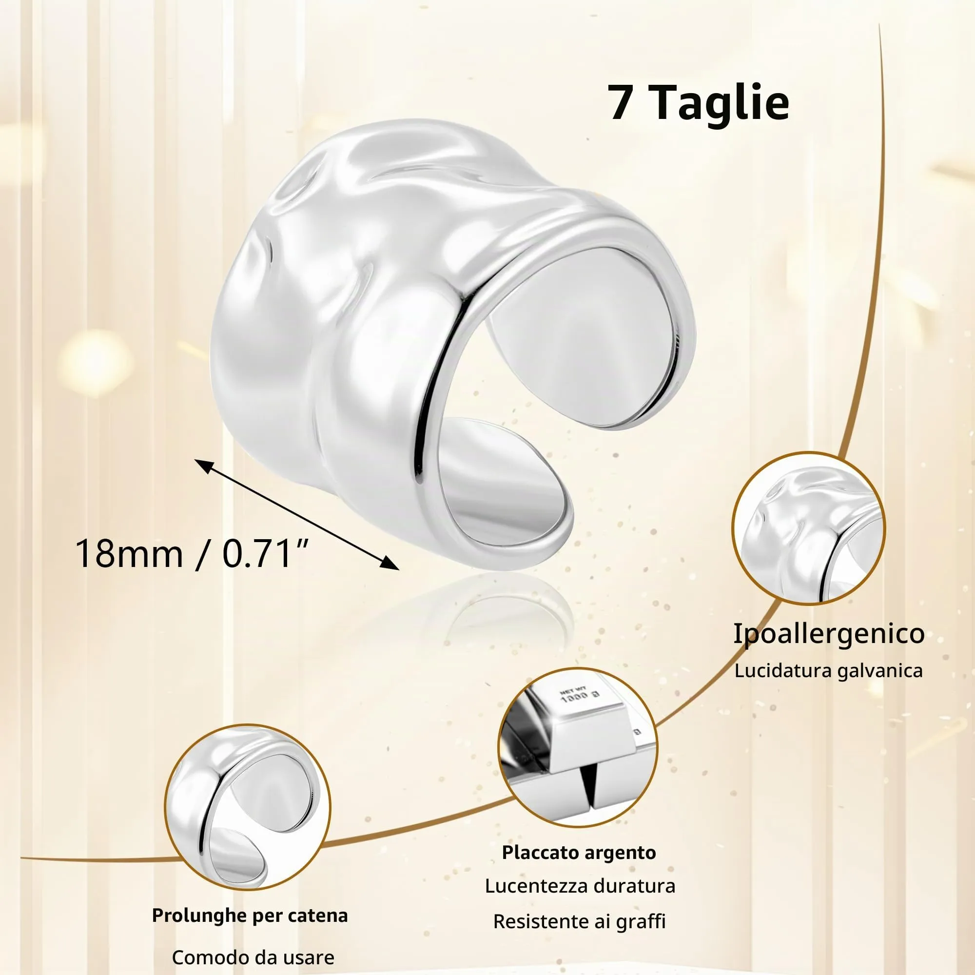 ALEXCRAFT Anelli in Acciaio Inossidabile Argento a Goccia Regolabili per Donna e Uomo - immagine 5