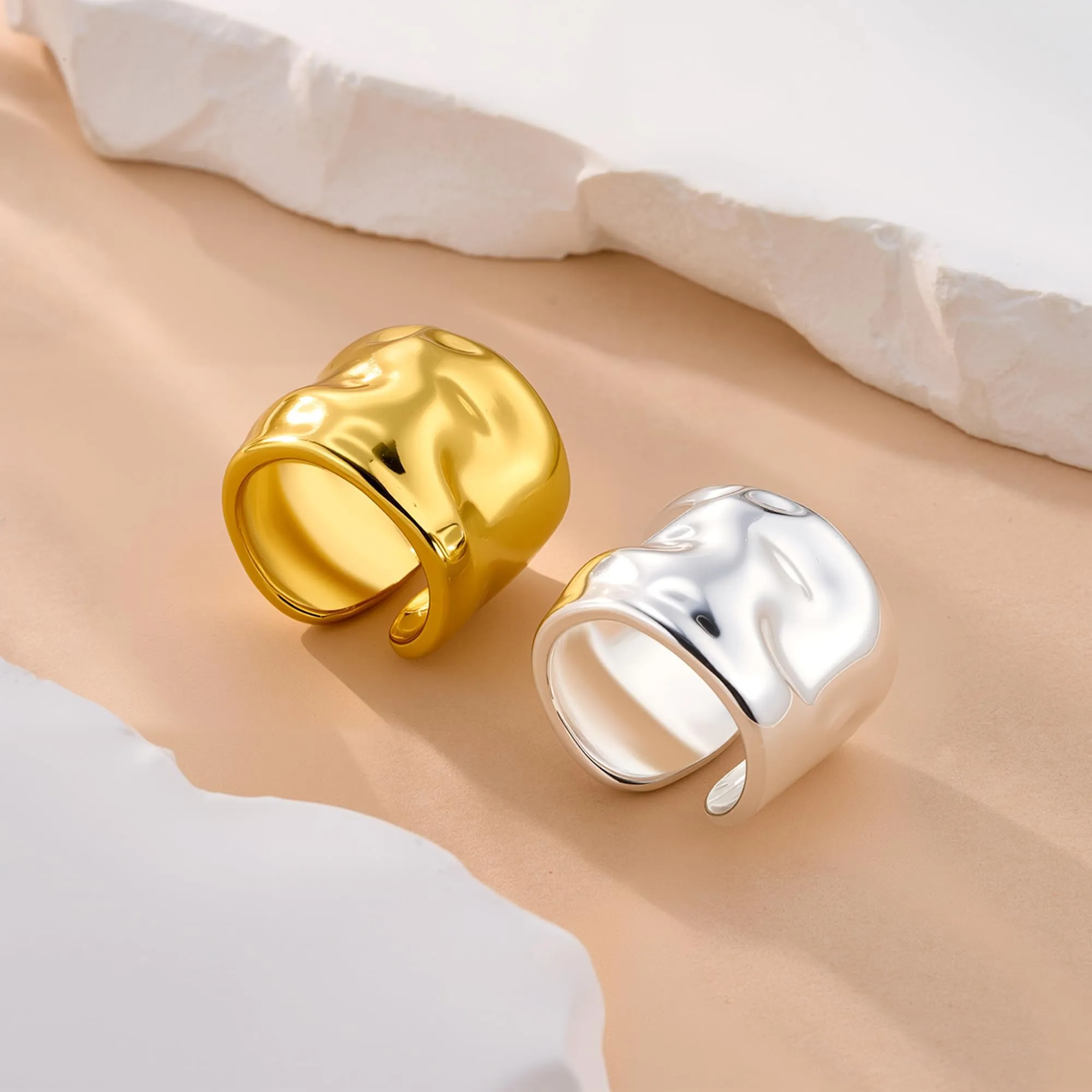 ALEXCRAFT Anelli in Acciaio Inossidabile Argento a Goccia Regolabili per Donna e Uomo - immagine 7