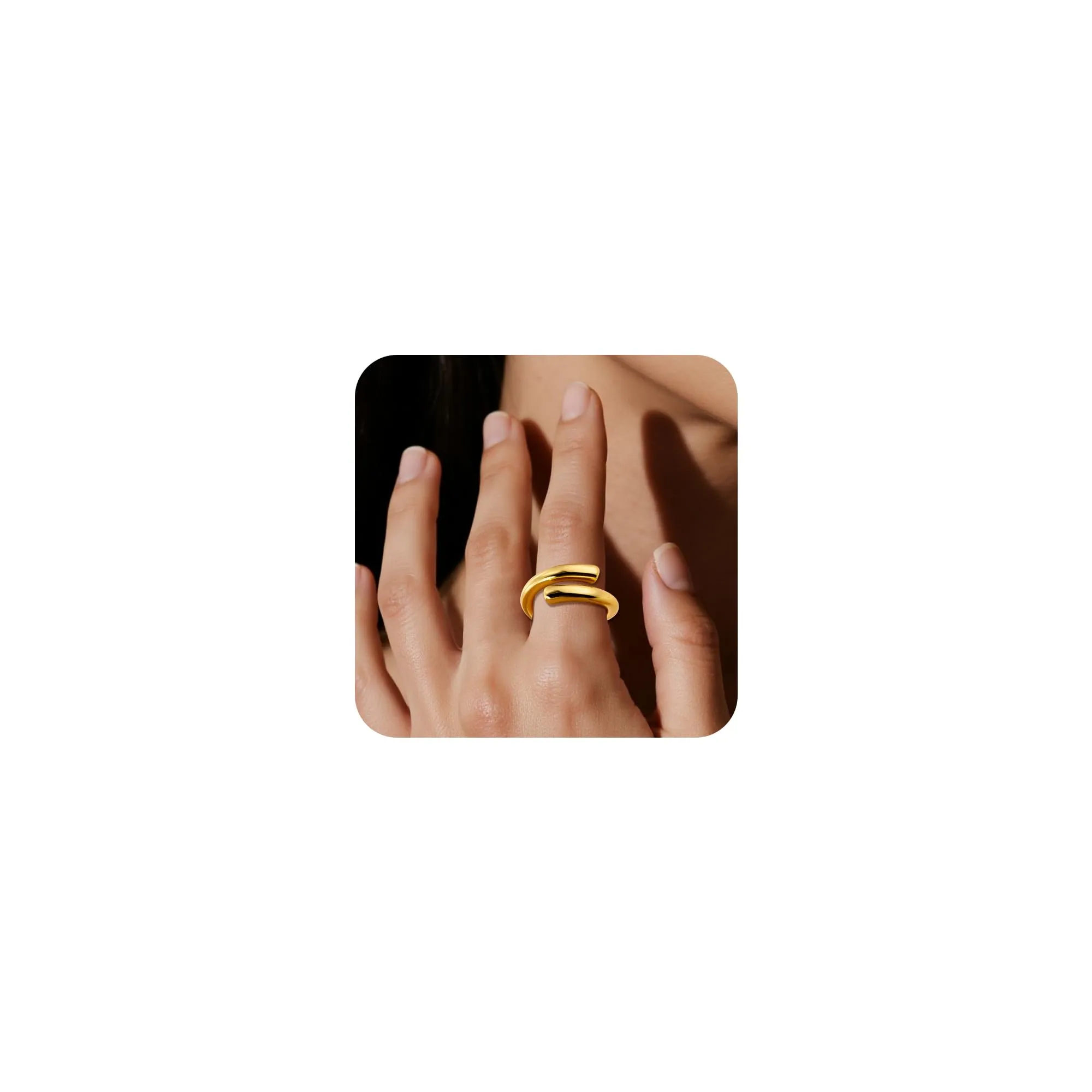 ALEXCRAFT Anelli Chunky a Goccia in Acciaio Inossidabile Placcato Oro, Regolabili, Unisex - immagine 2