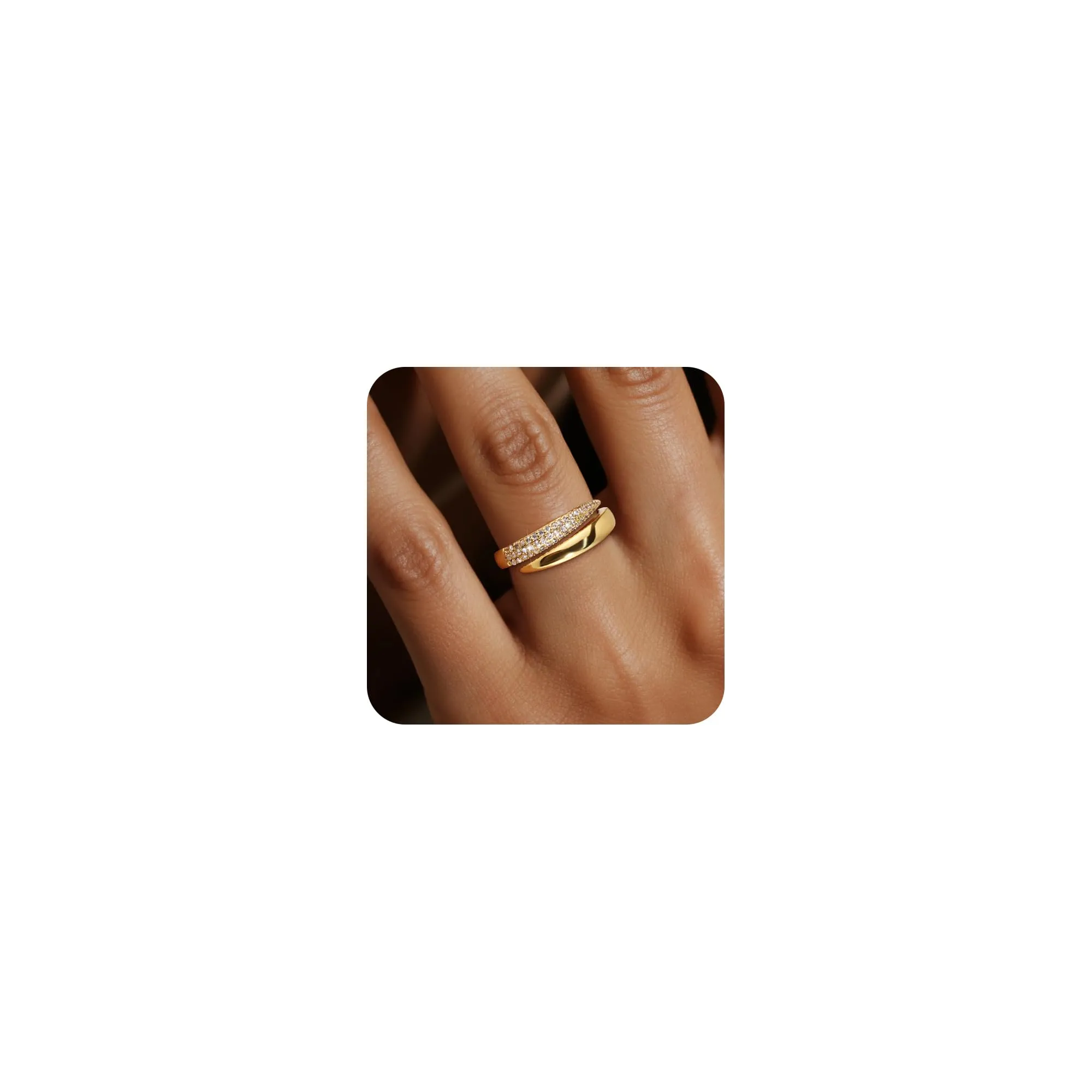 ALEXCRAFT Anelli Donna Oro Regolabili con Brillantino per Mignolo e Pollice, Acciaio Inossidabile Placcato 14k Oro, R0312 - immagine 2