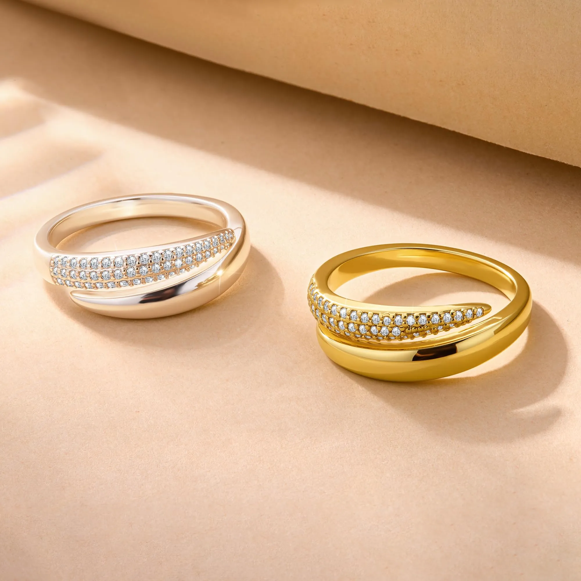 ALEXCRAFT Anelli Donna Oro Regolabili con Brillantino per Mignolo e Pollice, Acciaio Inossidabile Placcato 14k Oro, R0312 - immagine 6