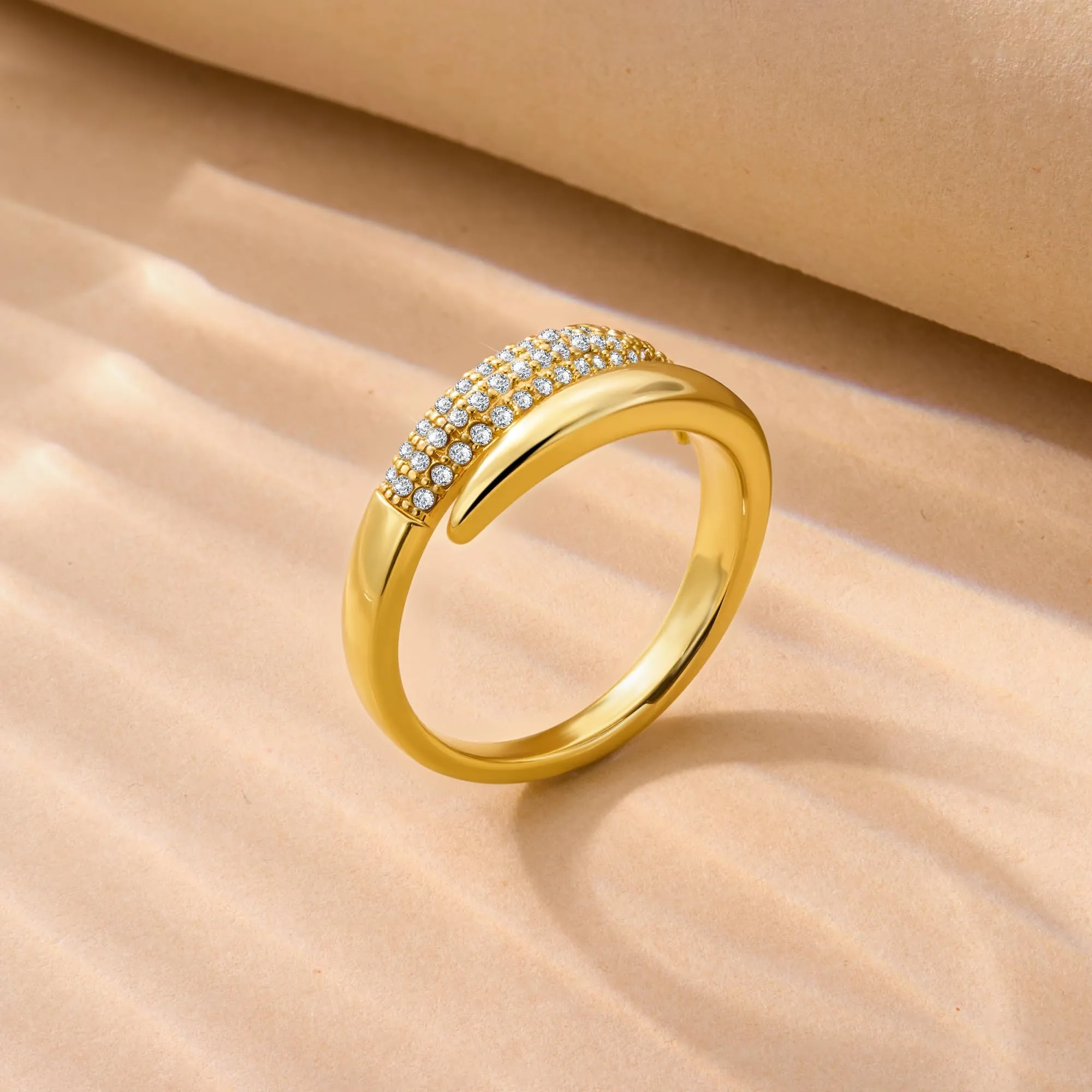 ALEXCRAFT Anelli Donna Oro Regolabili con Brillantino per Mignolo e Pollice, Acciaio Inossidabile Placcato 14k Oro, R0312 - immagine 7