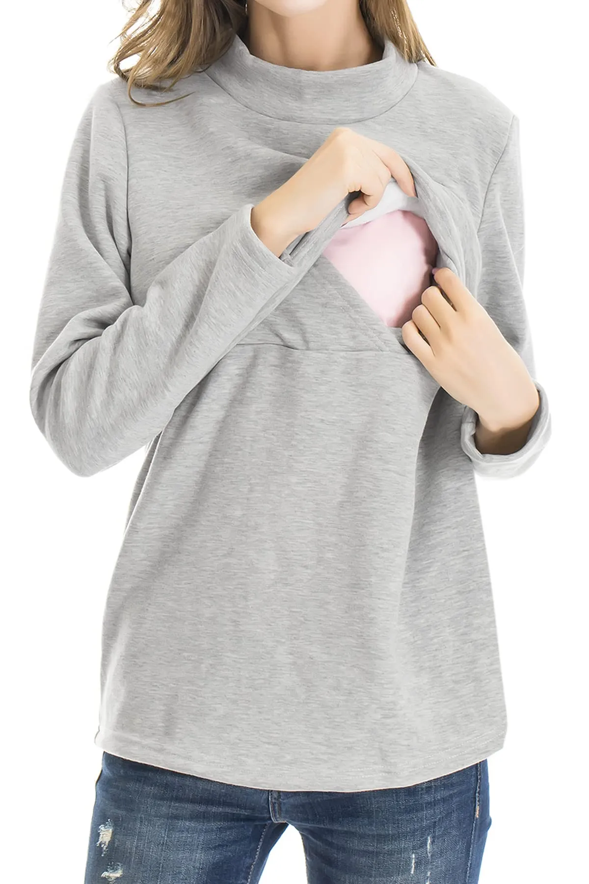 Smallshow Abbigliamento da Allattamento Invernale a Manica Lunga da Donna, S, Grigio Chiaro - immagine 2